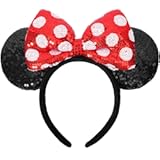 Mouse Ears Headbands, Sequin Mouse Ears for Women Girls Boys, Shiny Bow Headband for Cosplay Costume Party Decorations Hair Accessories (Polka Dots)