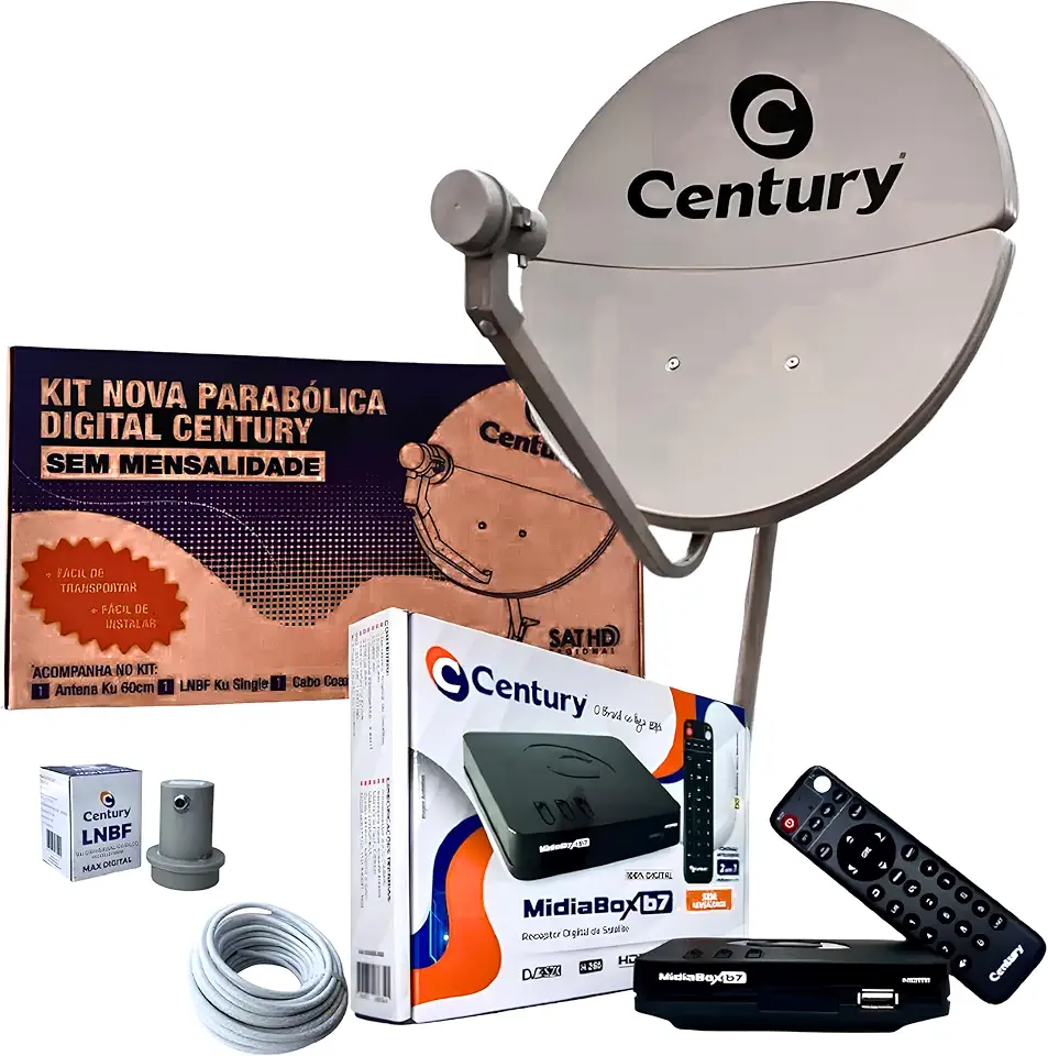 Kit Antena Parabólica c/Receptor Digital Century Midiabox B7 Sat Hd Regional