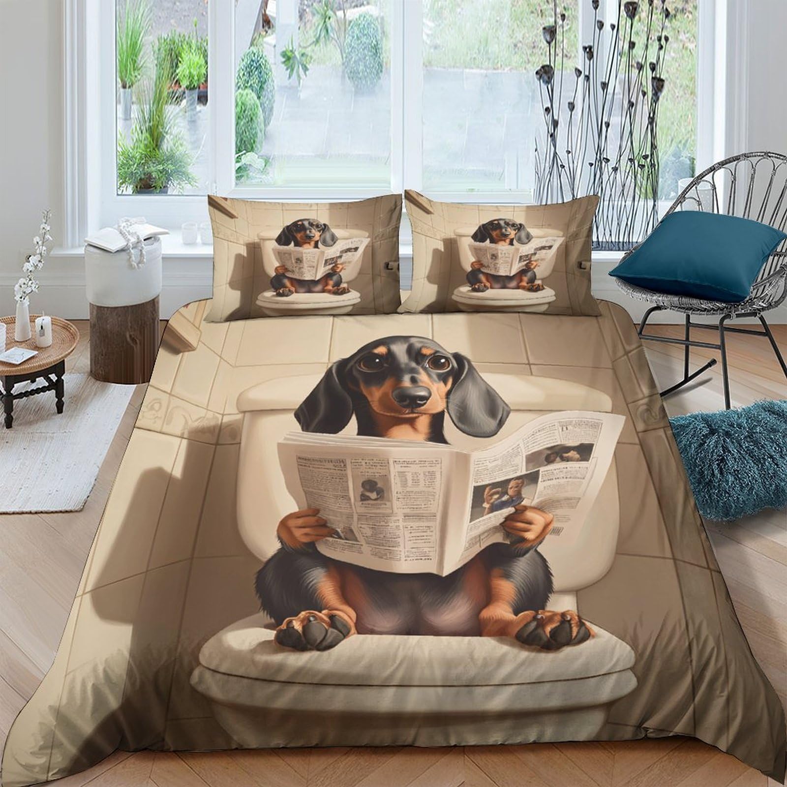 Ctjqhvkz Style-7 3D Printed Reading Dog Fitted Sheet Microfiber Soft Anti-Slip Bed Cover For Bedroom Guest Room Decor Single（135X200cm）