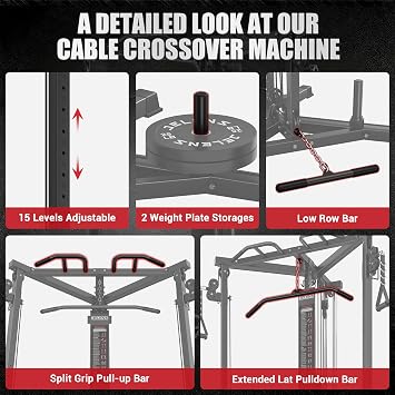 JELENS CC01 Cable Crossover Machine with High and Low Pulley System, Functional Trainer with Pull Up Bars and Optional Bundle, Cable Machine for Home Gym Power Workout