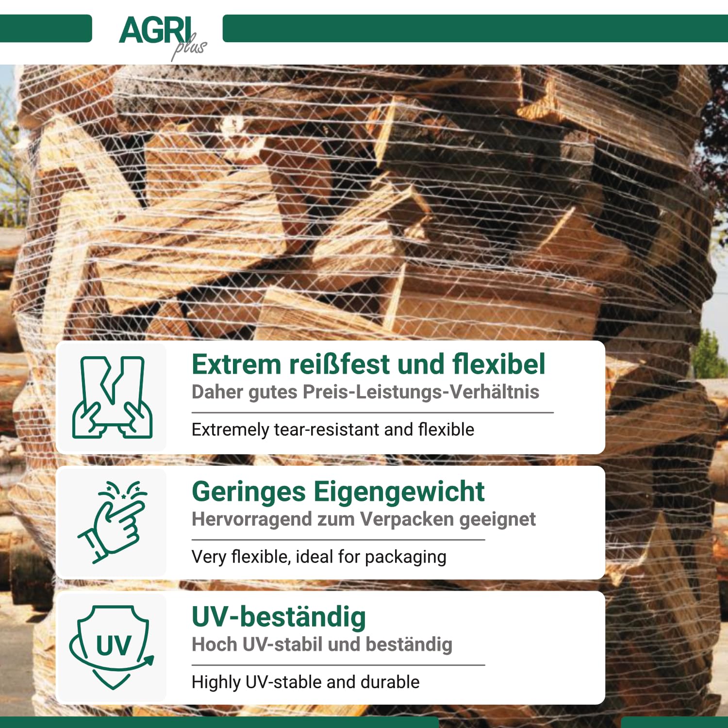 Filet à langer pour palettes AGRI plus 0,5 m x 1000 m Blanc Cœur 76 mm Indéchirable flexible