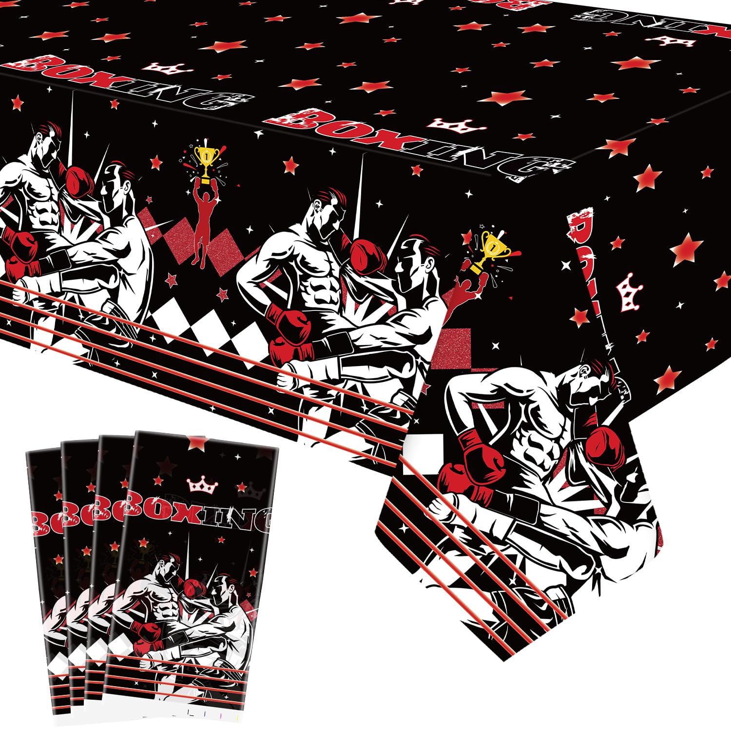 Obussgar4 Piece Boxing Party Tablecloth Supplies, Boxing Rectangle Tablecloth, Boxing Birthday Party Decorations - 51 x 86 Inch