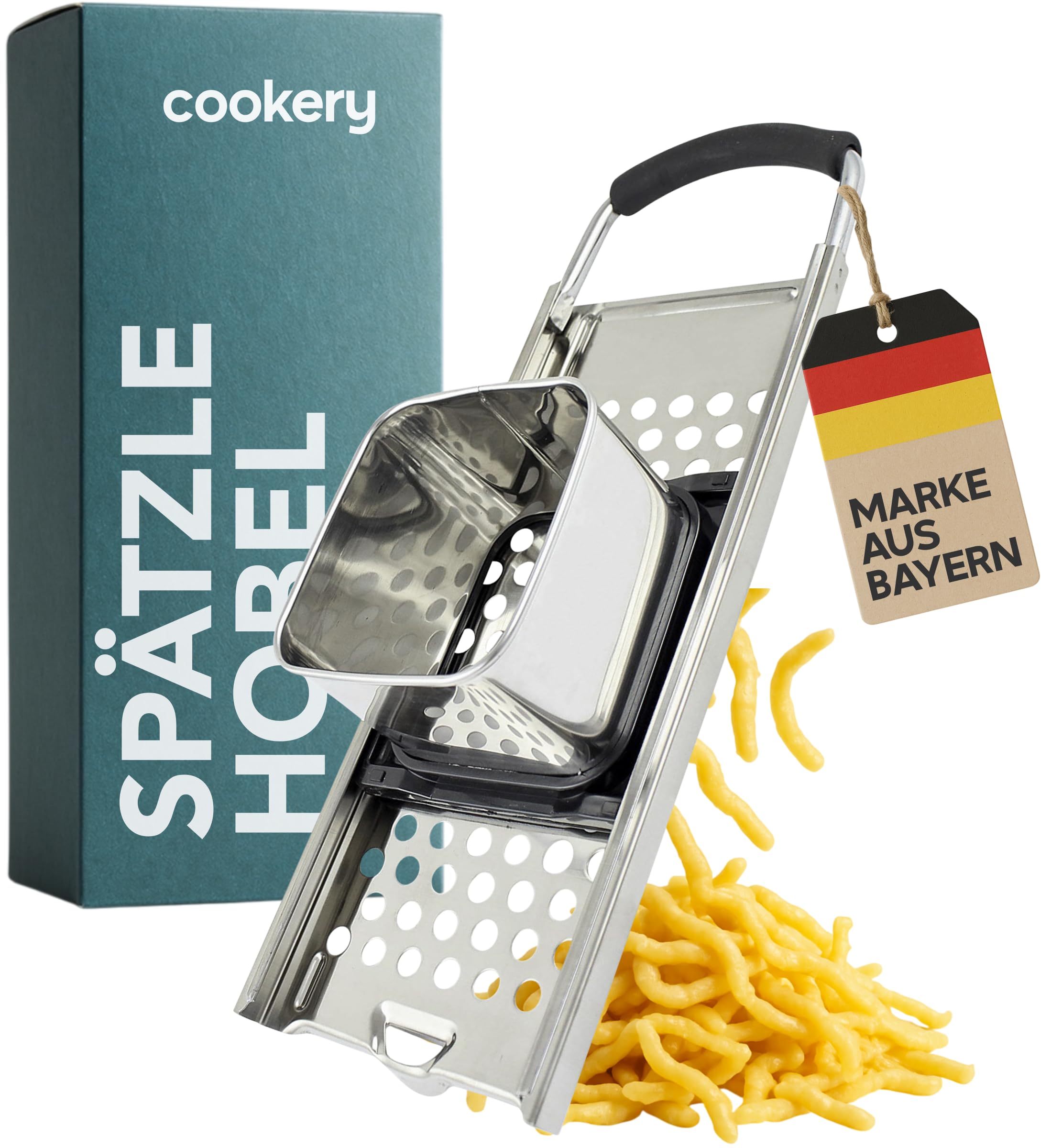 Cookery Spätzlehobel, Spätzlereibe, Spätzlepresse aus Edelstahl für alle Töpfe & lange dicke Spätzle Spätzlesieb Spätzlebrett Reibe Hobel