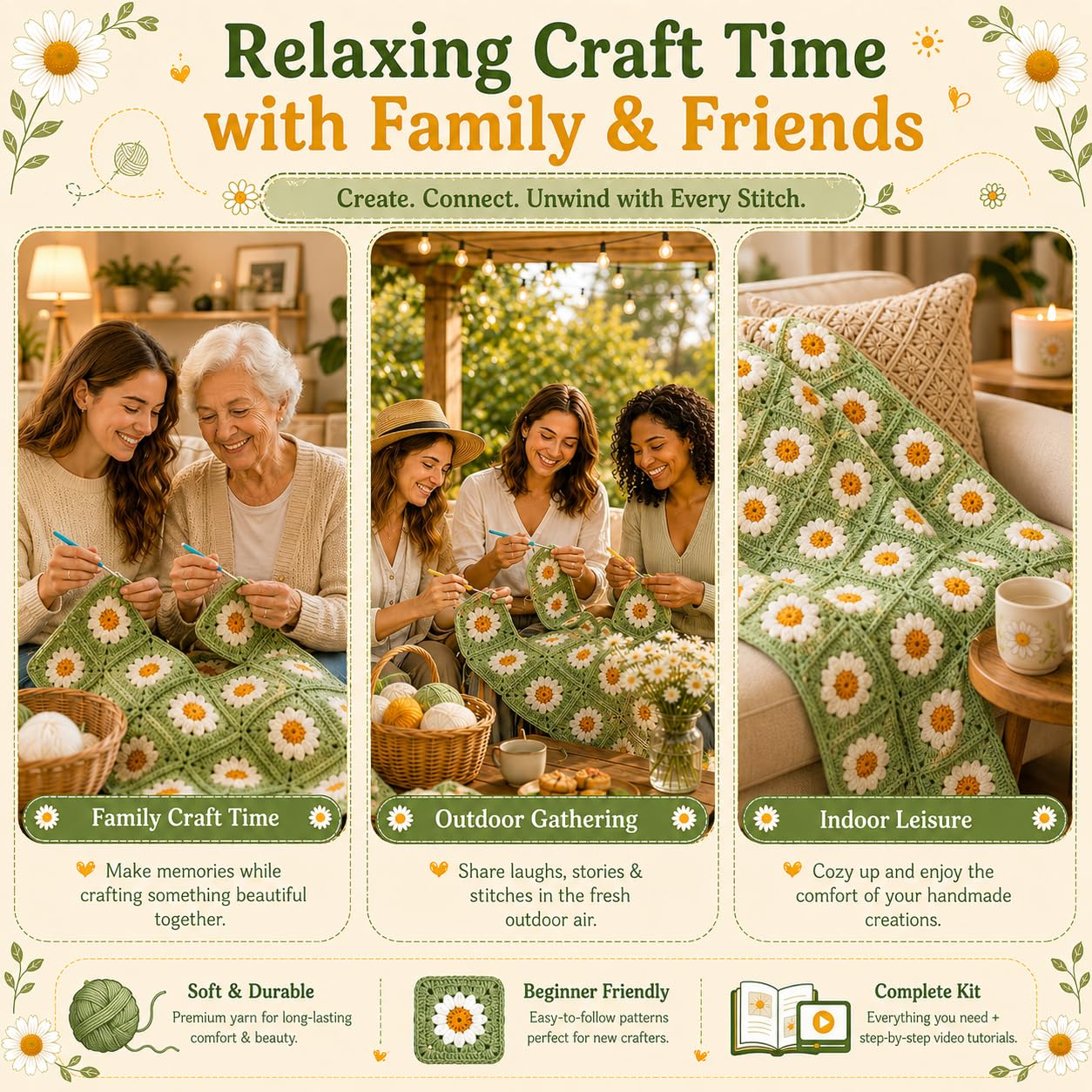 Coopay Häkelset für Anfänger und Erwachsene, Großes Granny Square Decken Set