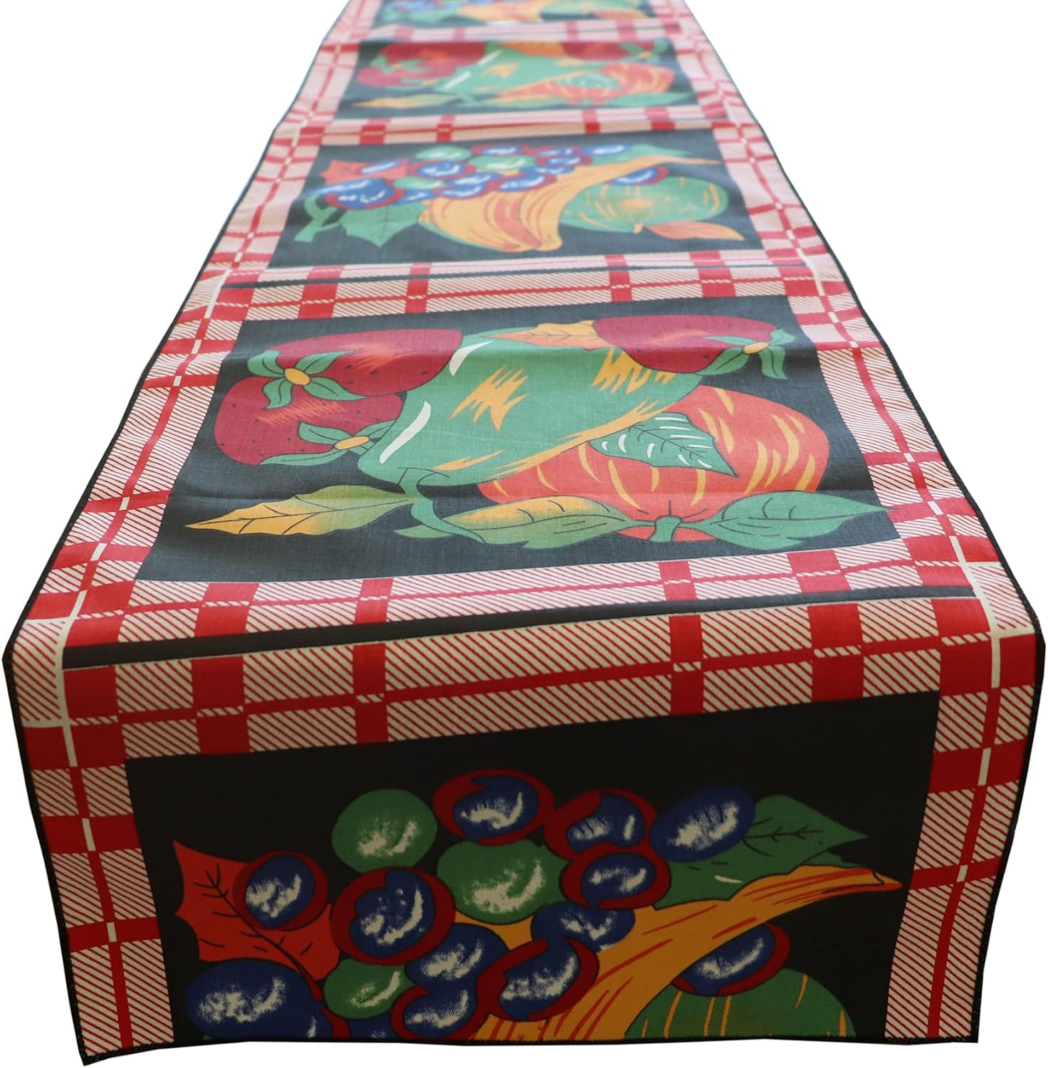 Zen Creative Designs Fruits Print Cotton Table Runner Kitchen Picnic Party Venue Table Decor (12" by 72", Fruit Bundle Black)