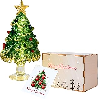 Blown Glass Christmas Tree Figurine Gifts For Women, Miniature Crystal T...