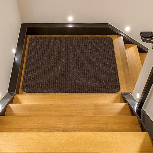 Miniatura 3 de Tapetes antideslizantes para peldaños de madera, tapetes antideslizantes para interiores y exteriores, 31 x 31 pulgadas, camino de escalera a juego