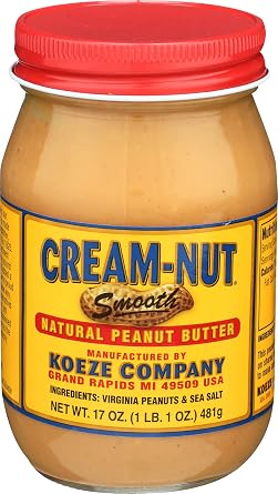 Koeze Cream Nut Natural Smooth Peanut Butter - 17 Ounce Jar Creamy Peanut Butter with Virginia Peanuts and Sea Salt - Deep Roasted Flavor, No Added Preservatives, Sugar or Oils