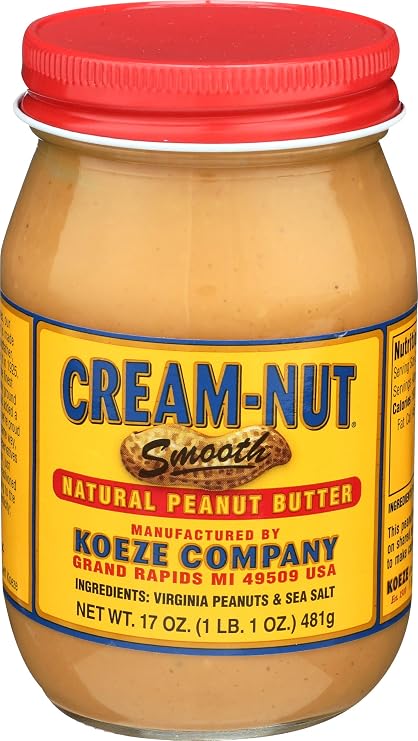 Koeze Cream Nut Natural Smooth Peanut Butter - 17 Ounce Jar Creamy Peanut Butter with Virginia Peanuts and Sea Salt - Deep Roasted Flavor, No Added Preservatives, Sugar or Oils