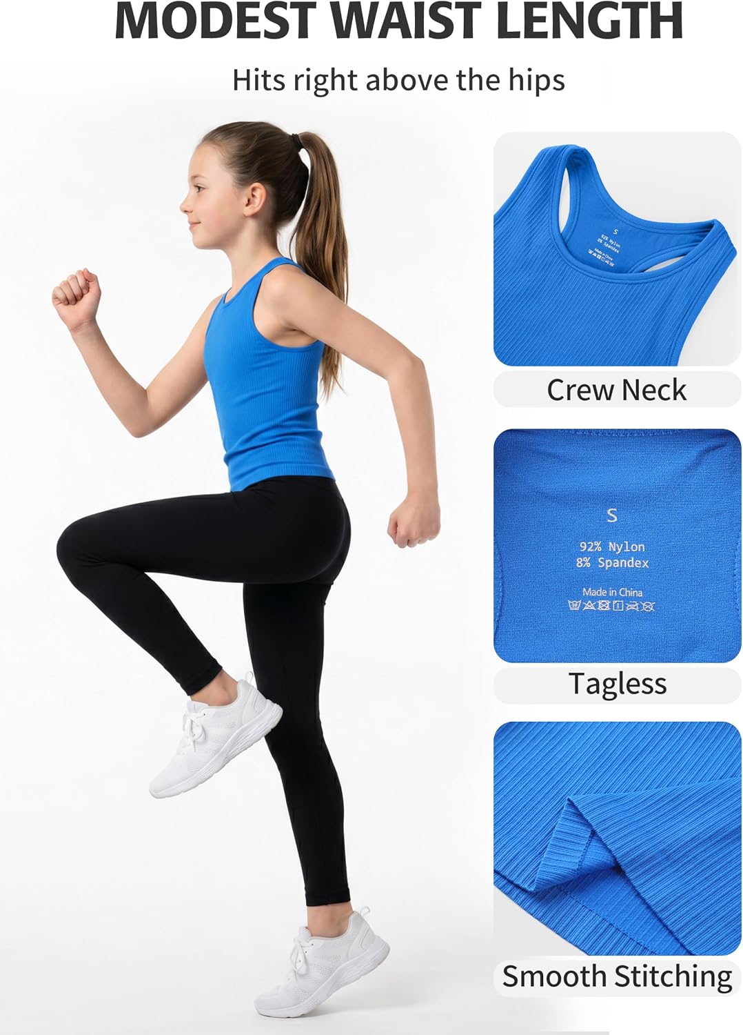 ATTRACO Ribflex Girls Ribbed Tank Top Sleeveless Athletic Racerback Tops for Kids Dance Gymnastics Casual 7-14 Years