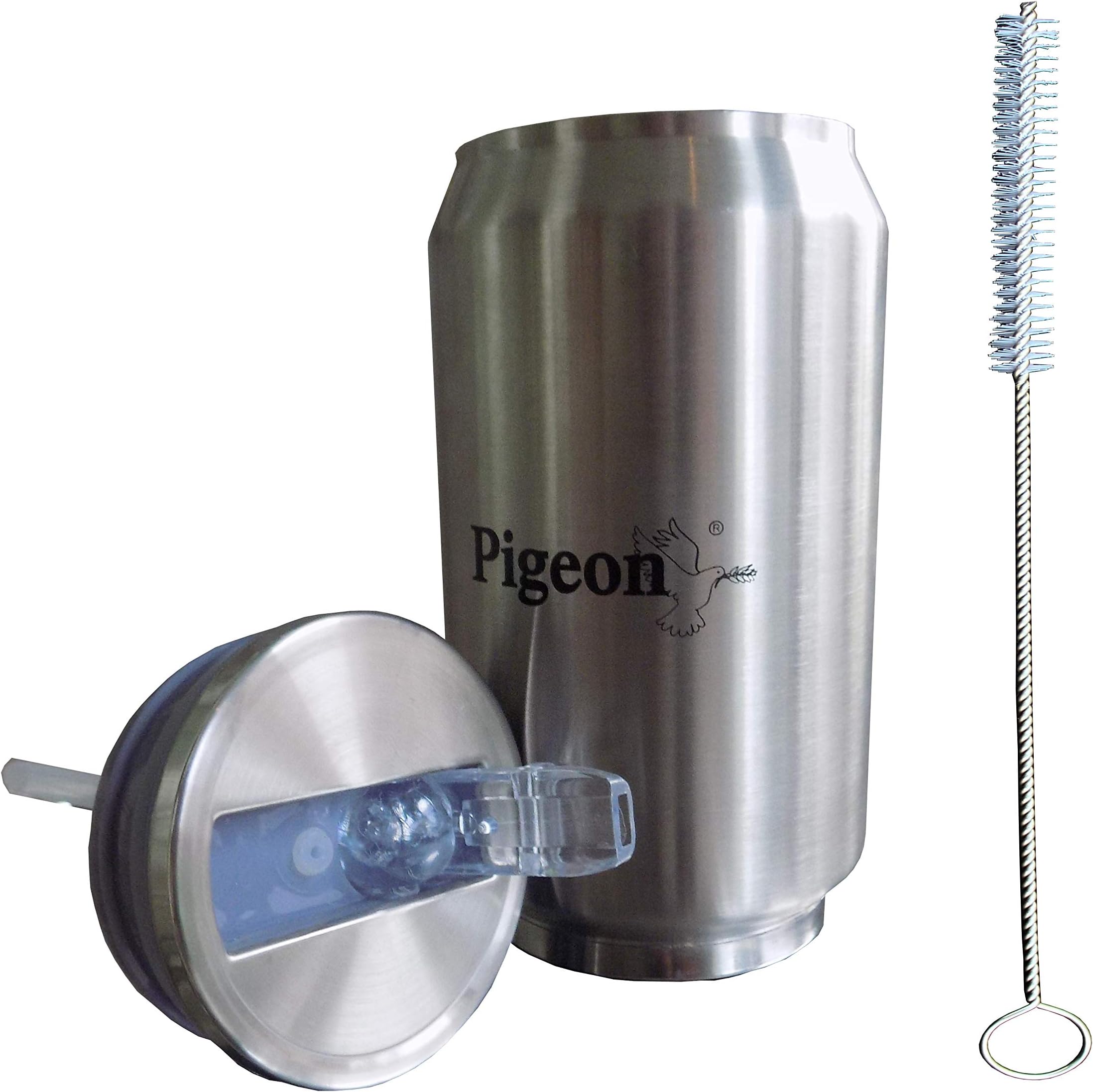 AVNS INDIA Pigeon Stylish Stainless Steel Double Walled Insulated Thermo Sippy/Sipper Cup with Lid and Straw Cleaner Brush (250 ml, 1-4 Years, Silver)