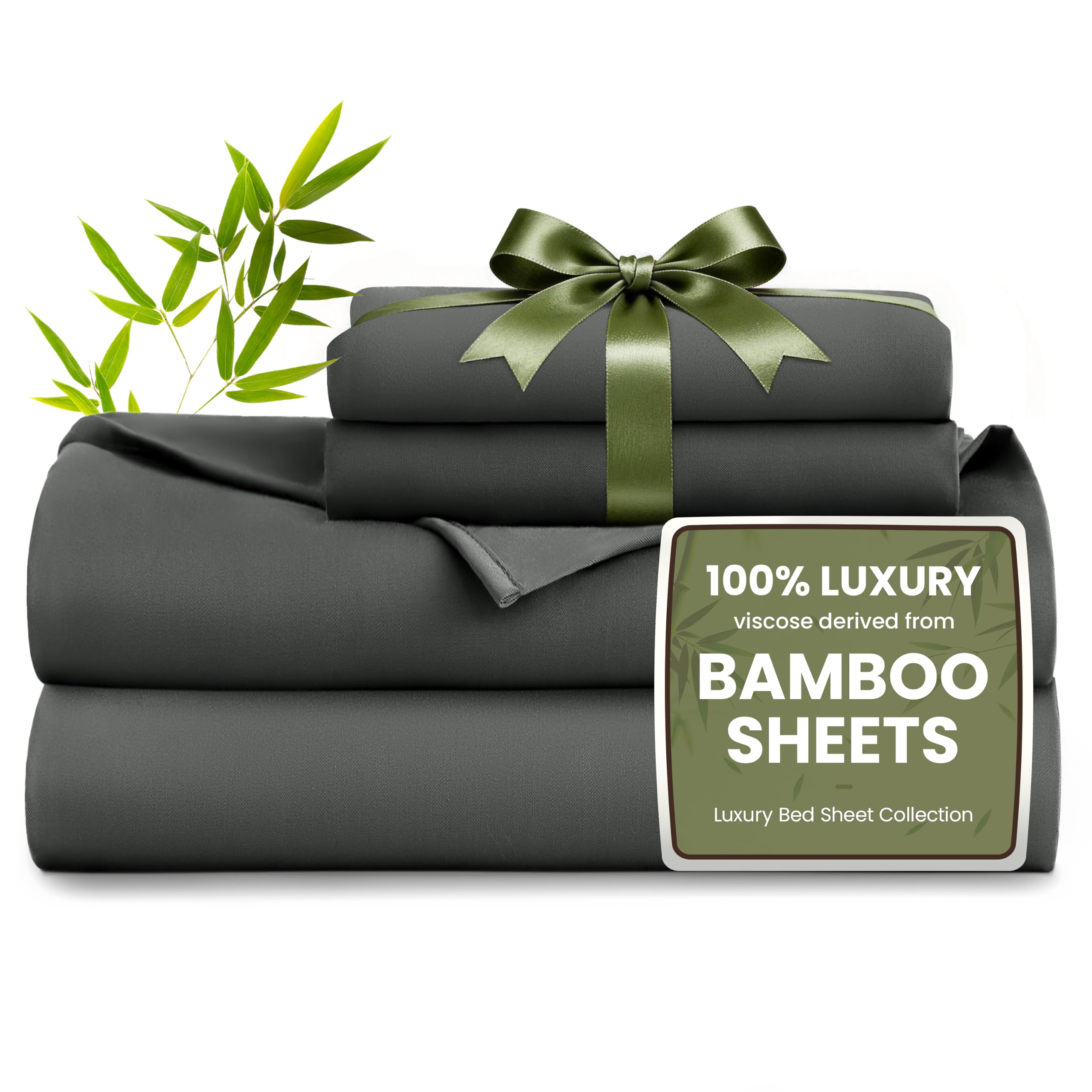 Love's cabin 3 Piece Twin Sheet Set, 100% Rayon Derived from Bamboo, Cooling & Breathable, Soft Silky Deep Pocket up to 16", Hotel Luxury Bedding for Hot Sleepers, Dark Grey