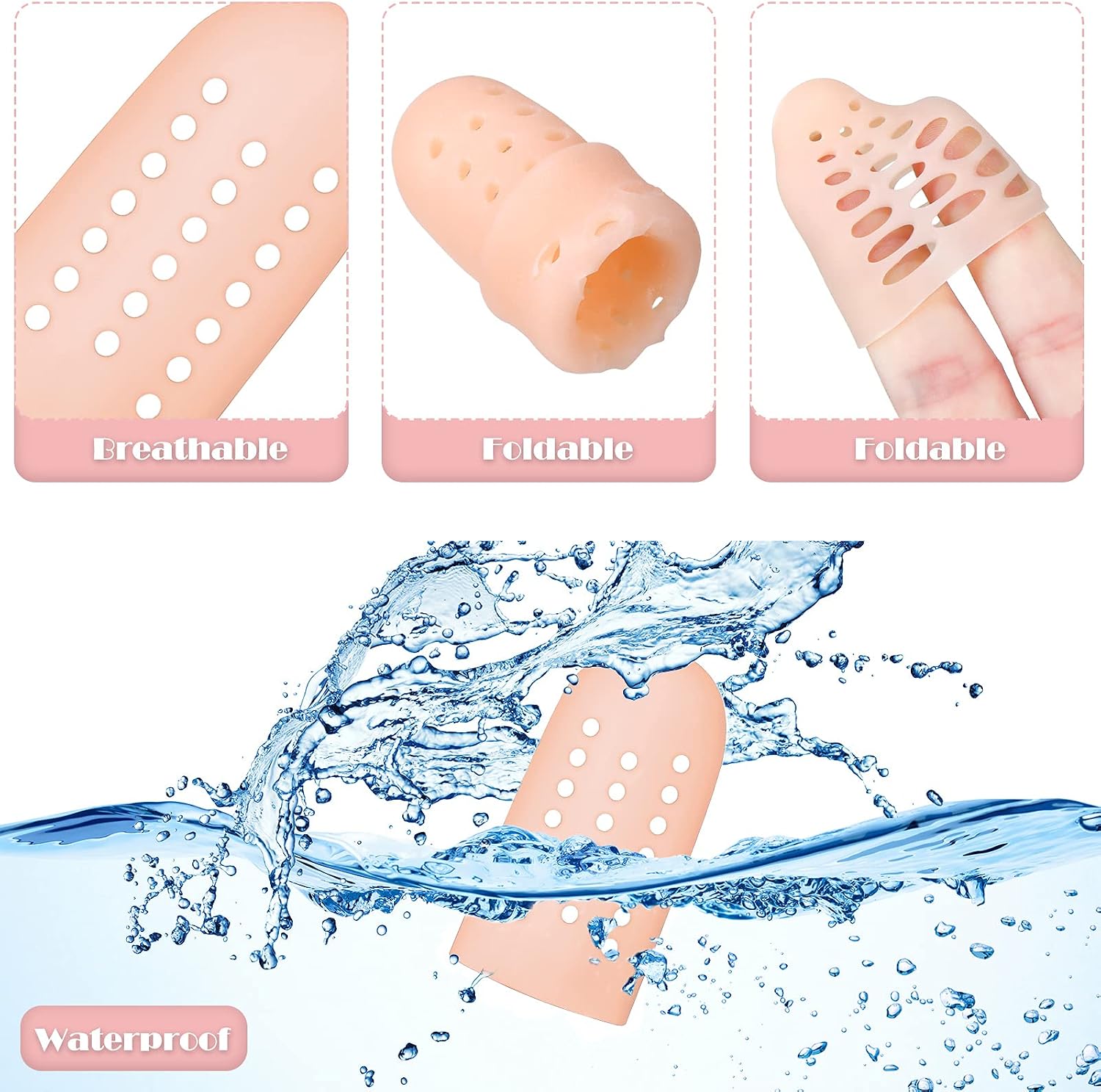 Nuanchu 20 Pcs Gel Finger Cots Finger Protectors Silicone Caps Breathable Gel Cots Holes Silicone Toe Sleeves for Eczema Wounds Cracking Blisters Broken Arthritis(Nude Color)