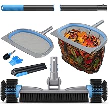 UIRWAY 6-in-1 Pool Cleaning Kits Pole, 2 Brushes, Skimmer, Net, Gloves