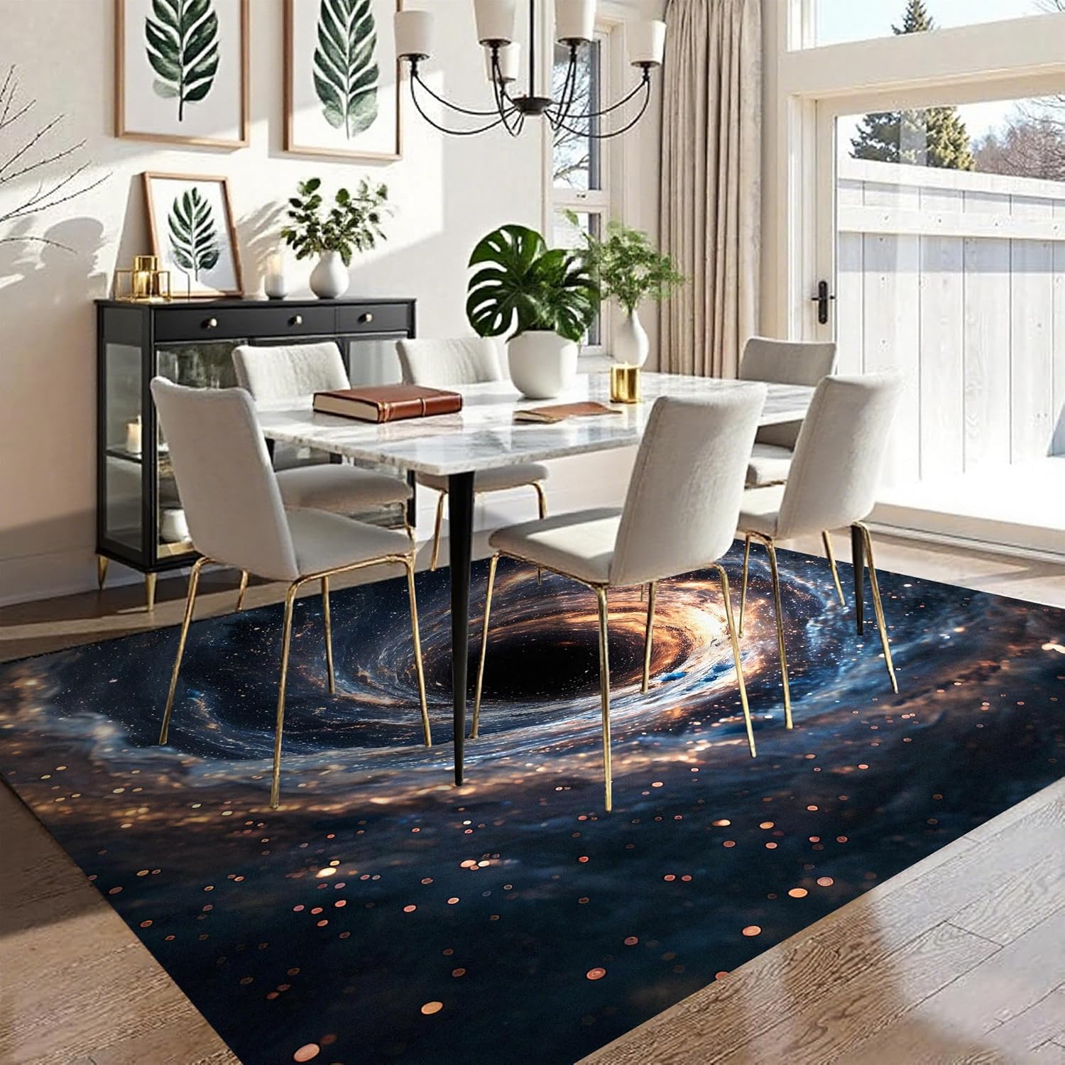 3D Galaxy Rug 6' X 9' for Living Room Bedroom Dining Room Universe Black Hole Area Rug for Room Decor Non-Slip Large Outer Starry Sky Vortex Carpet Glitter Starry Sky Rugs