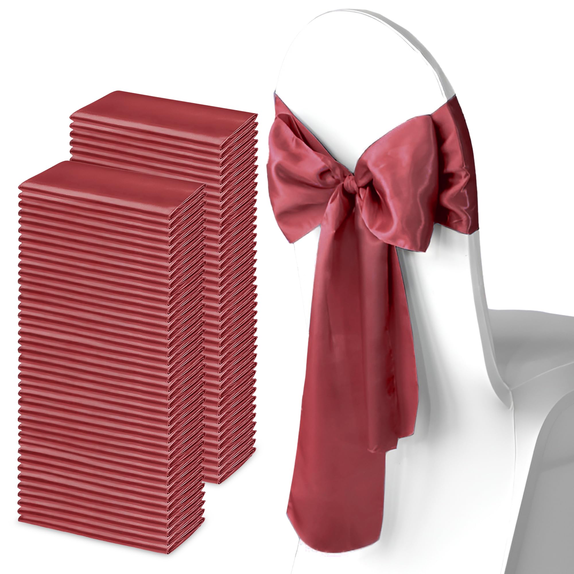 Trimming Shop 7" x 108" Burgandy Satin Chair Saheses, 100 pcs