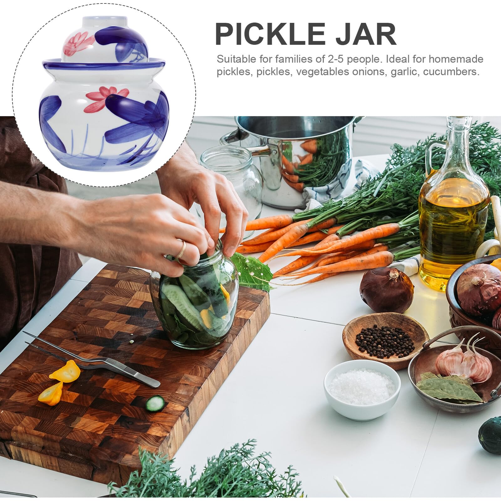 NUOBESTY Keramik Gurkenglas mit Deckel aus Keramik Breiter Mund Glatte Oberfläche für Hausgemachte Pickles und Knoblauchaufbewahrung im Haushalt