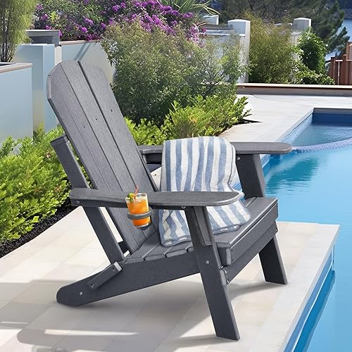 Miniatura 8 de Skypatio Silla Adirondack plegable, sillas portátiles para todo tipo de clima, sillas Adirondack de polietileno de alta densidad para porche, playa,