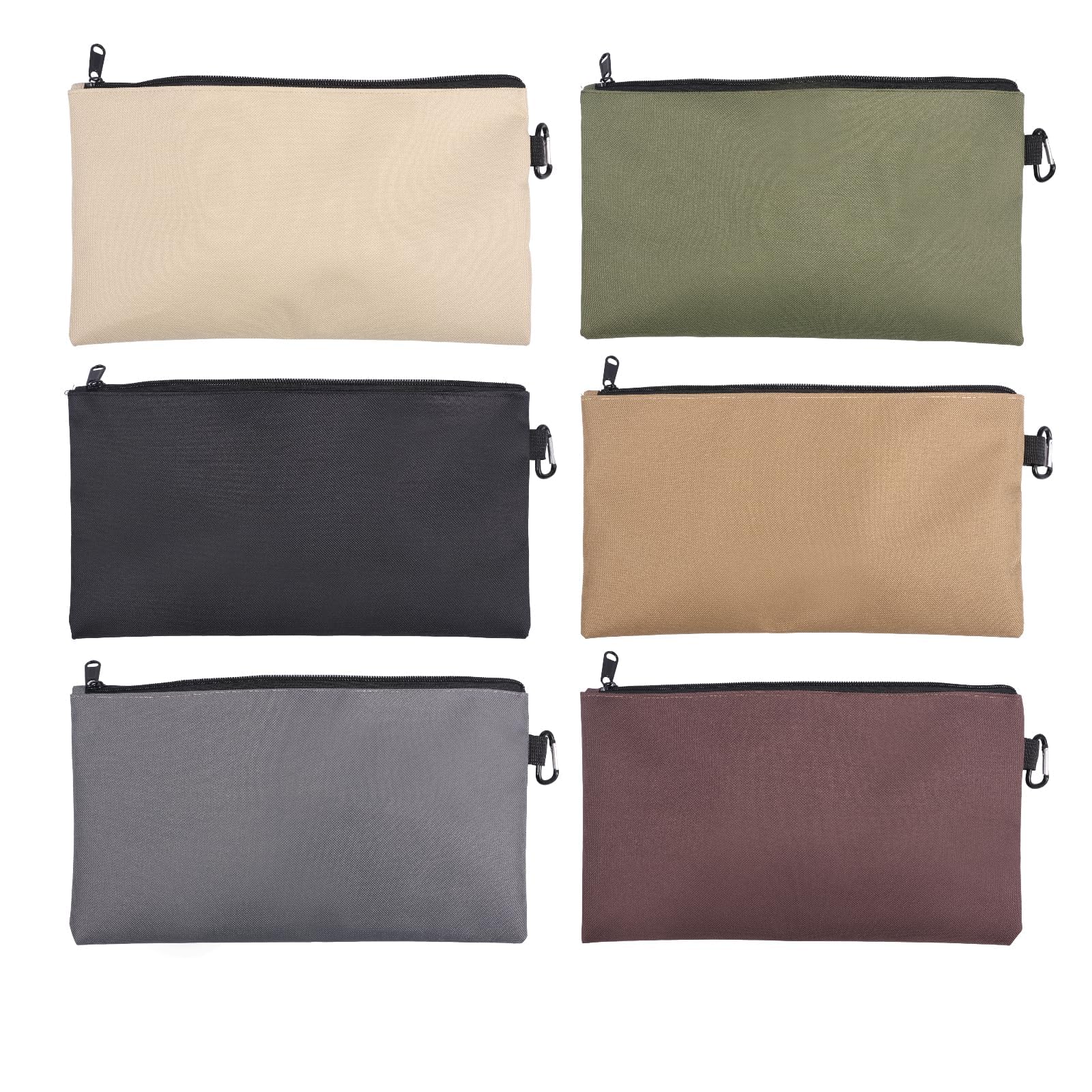 6pcs Tool Pouch, 18 x 32cm Canvas Zipper Small Tool Bags with Tough Metal Carabiner,Heavy Duty Sturdy Utility Organisers Bags for Small Tools Travel DIY Garage Workshop (6 Colors)
