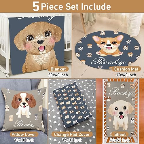 Miniatura 2 de Juego de ropa de cama personalizado para cuna juego de guardería con nombre personalizado y tema impreso, juego de cuna de 5 piezas suave y seguro