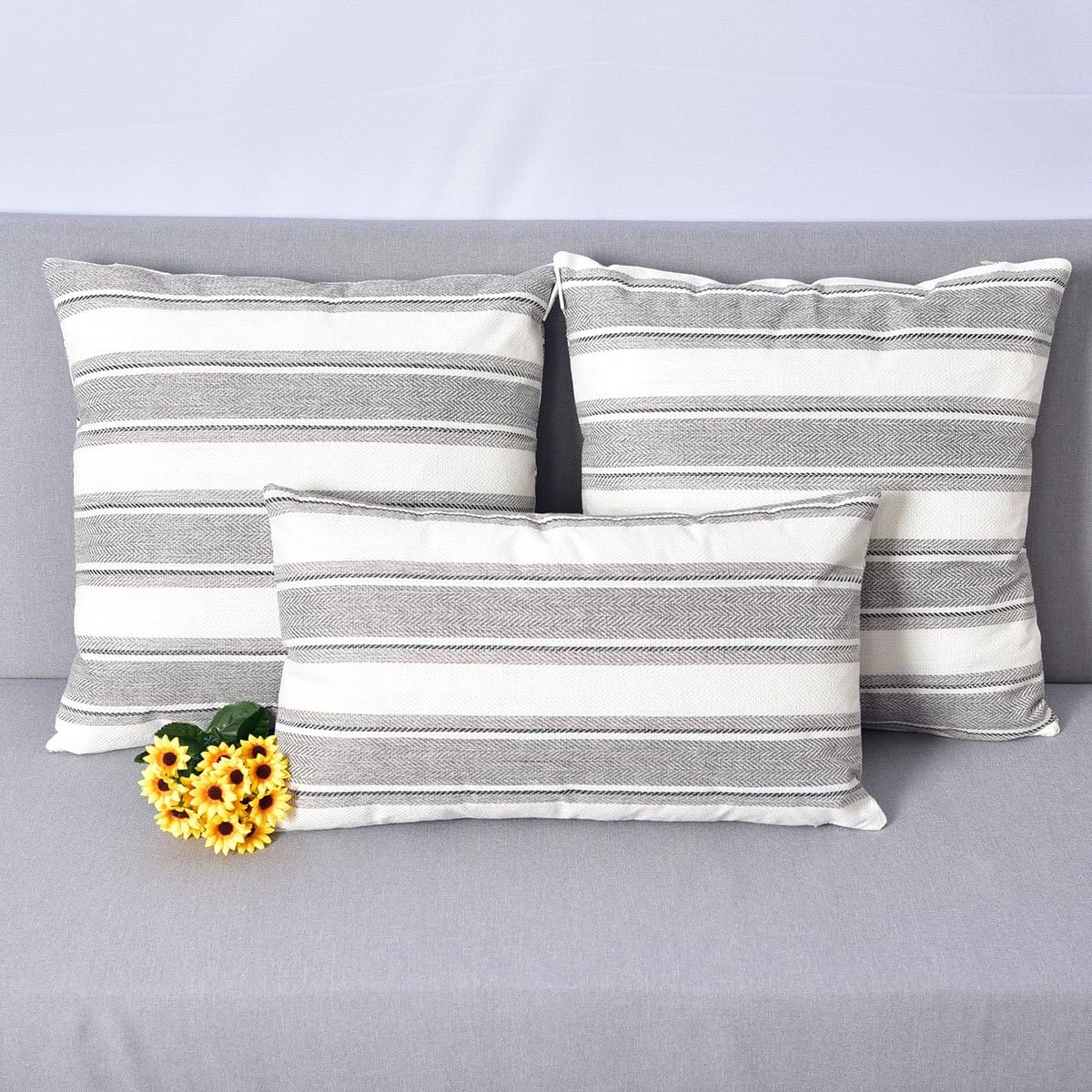 NATUS WEAVER Multi Color Stripe Lined Linen Burlap Square Throw Cushion Cover Sham Euro Pillowcase with Hidden Zipper, 18" x 18 "