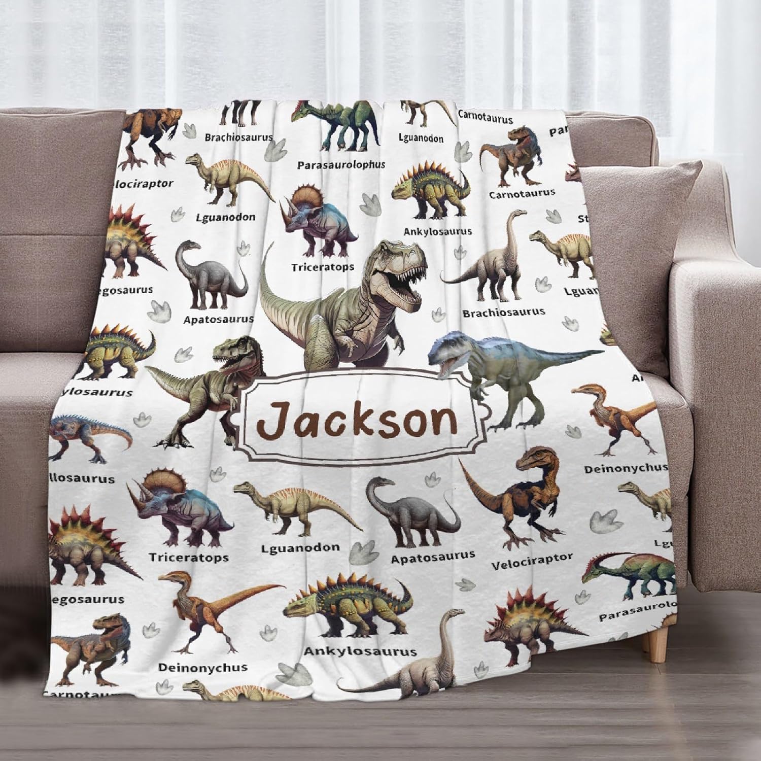 Personalized Dinosaur Blanket for Girls Boys, Custom Baby Blanket with Name, Dinosaur Gifts Decor, Swaddle Blanket for Toddlers Infants Newborns Nursery,40"x50"-Kids/Throw Size
