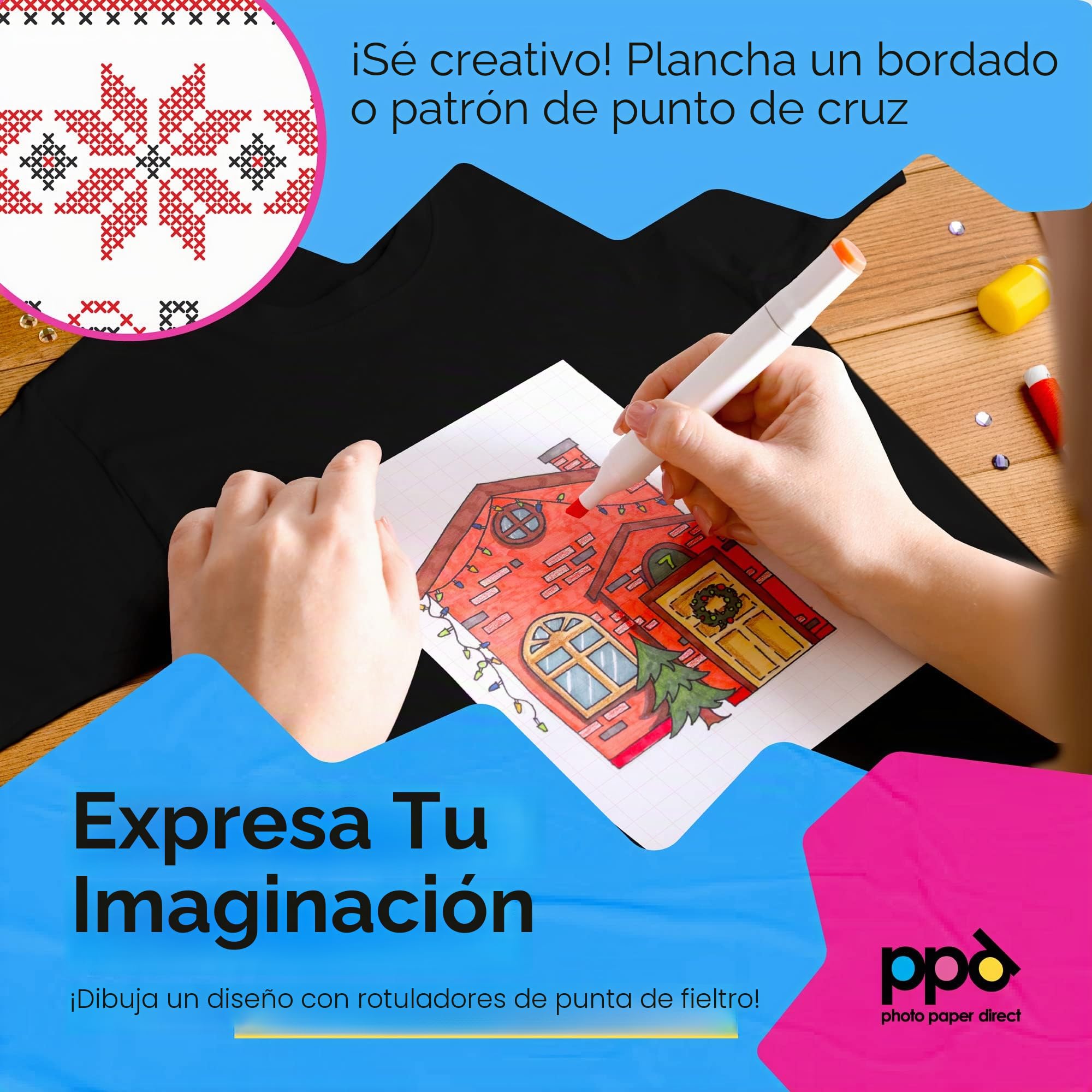 PPD A4 x 50 Hojas de Papel de Transferencia Térmica Para Camisetas, Mascarillas y Tejidos Oscuros - Para Impresora de Inyección de Tinta Inkjet - PPD-4-50