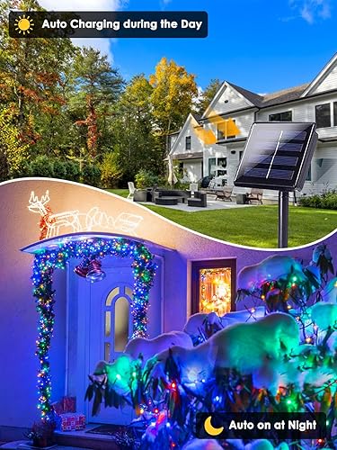 Miniatura 2 de Paquete de 6 tiras de luces solares de 600 LED para exteriores, luces solares de Navidad con 8 modos de iluminación, luces solares impermeables de