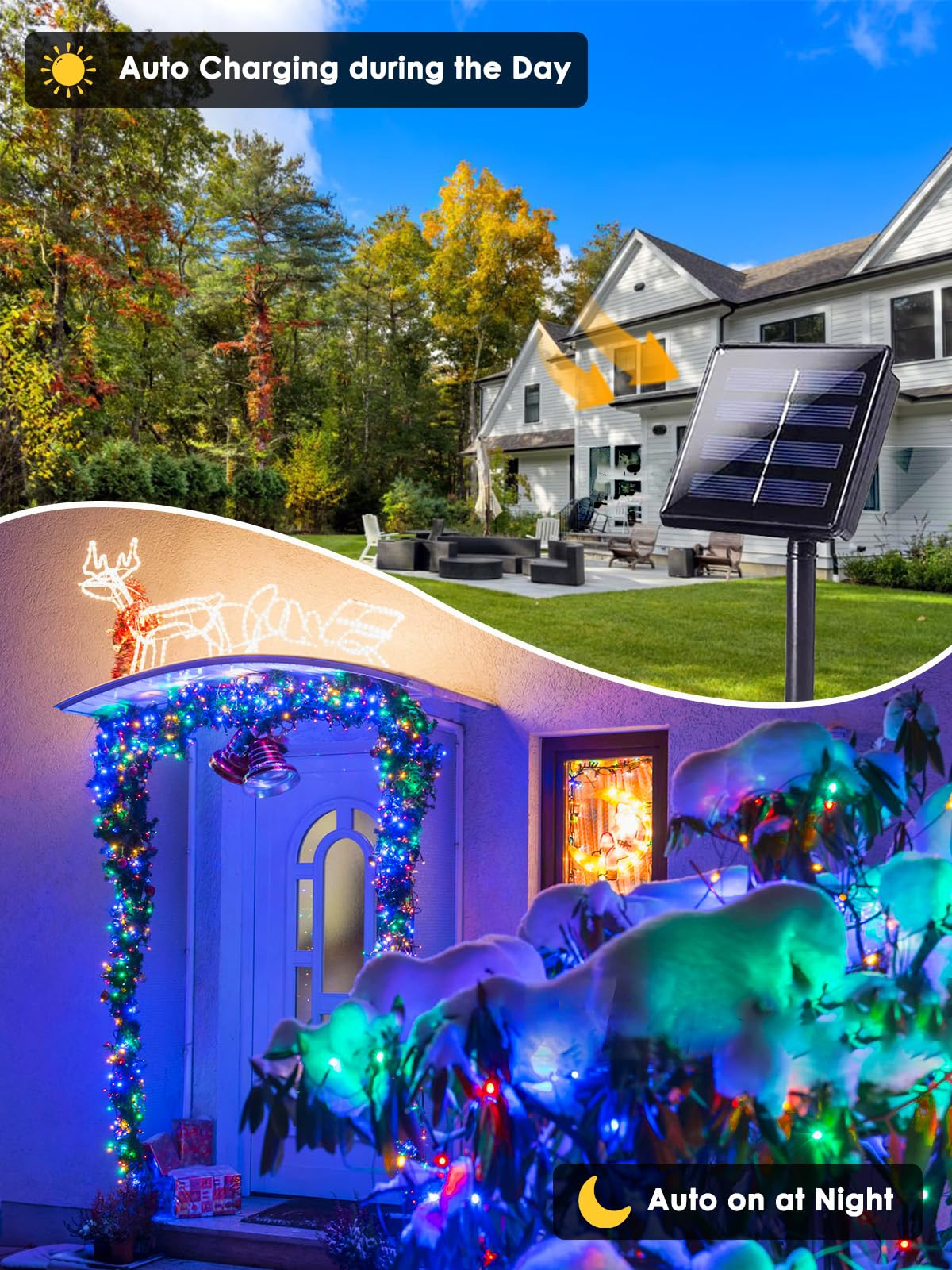 EEW 4 Stück 400 LED Solar-Lichterkette für außen, Solar-Weihnachtsbeleuchtung mit 8 Beleuchtungsmodi, wasserdicht, grüner Draht, Solar-Lichterkette für den Außenbereich, für Baum, Weihnachten, Party