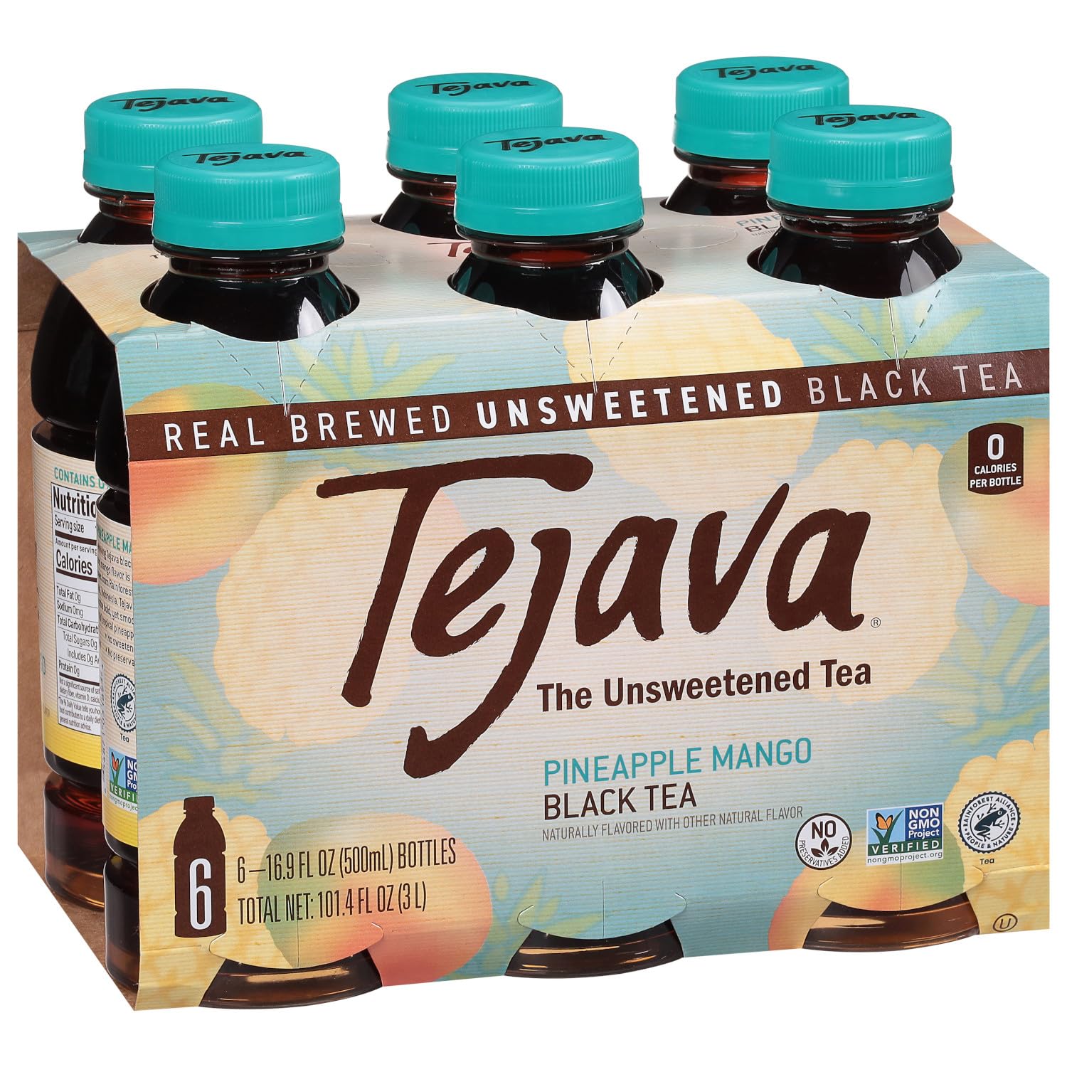 Tejava Pineapple Mango Black Tea, 6 Pack 16.9 oz PET, Unsweetened, Ready-to-Drink Premium Iced TeaRainforest AllianceRainforest AllianceRainforest AllianceRainforest Alliance