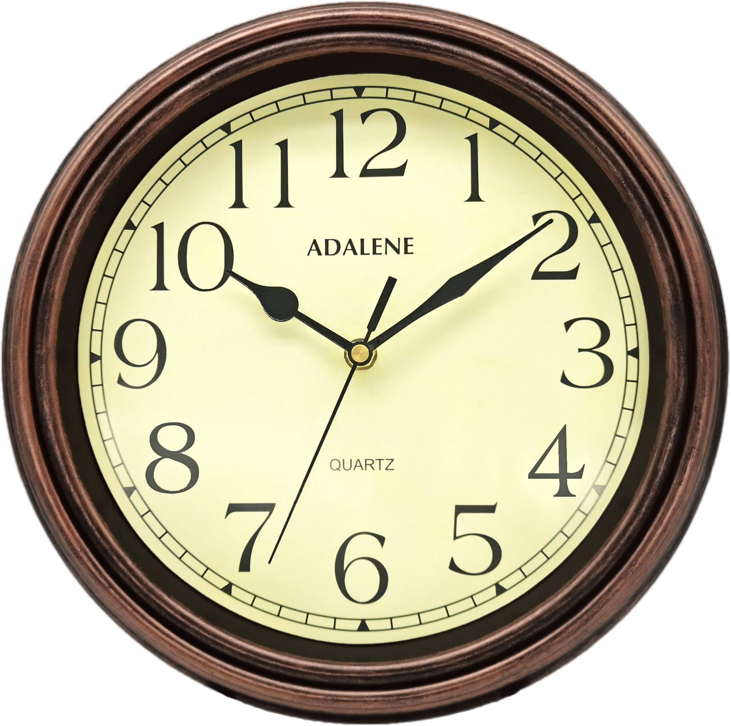 Adalene 12 Inch Brown Analog Wall Clock, Elegant Design, Easy to Read, Battery Operated, Non-Ticking