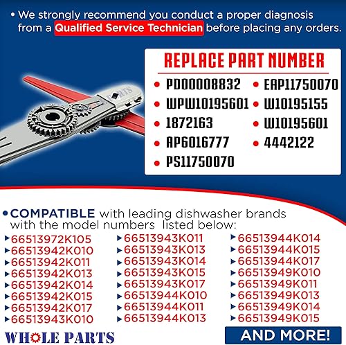 Miniatura 2 de Whole Parts Conjunto de brazo de pulverización inferior para lavavajillas # W10195601 - Reemplazo y compatible con algunos lavavajillas Kenmore y