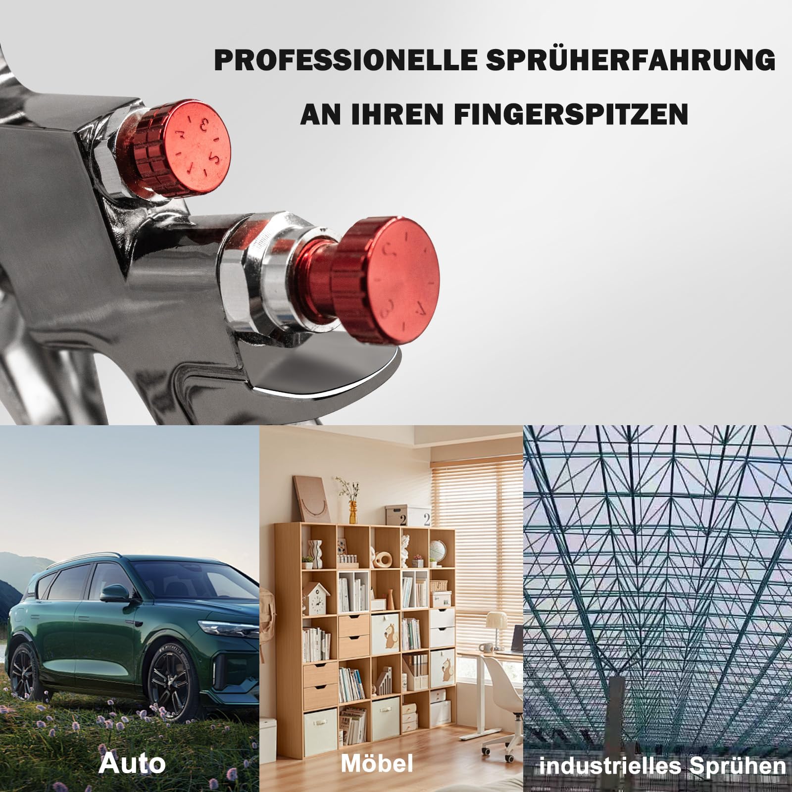 R500 LVLP Lackierpistole Spritzpistole Premium-Kit, Lackierpistole Druckluft mit 4 Düsen 1,3/1,5/1,7/2.0 mm, Farbpistole für Autos & Haus, DIY-Malerei, mit Farbsprühzubehör, Einfach zu Bedienen