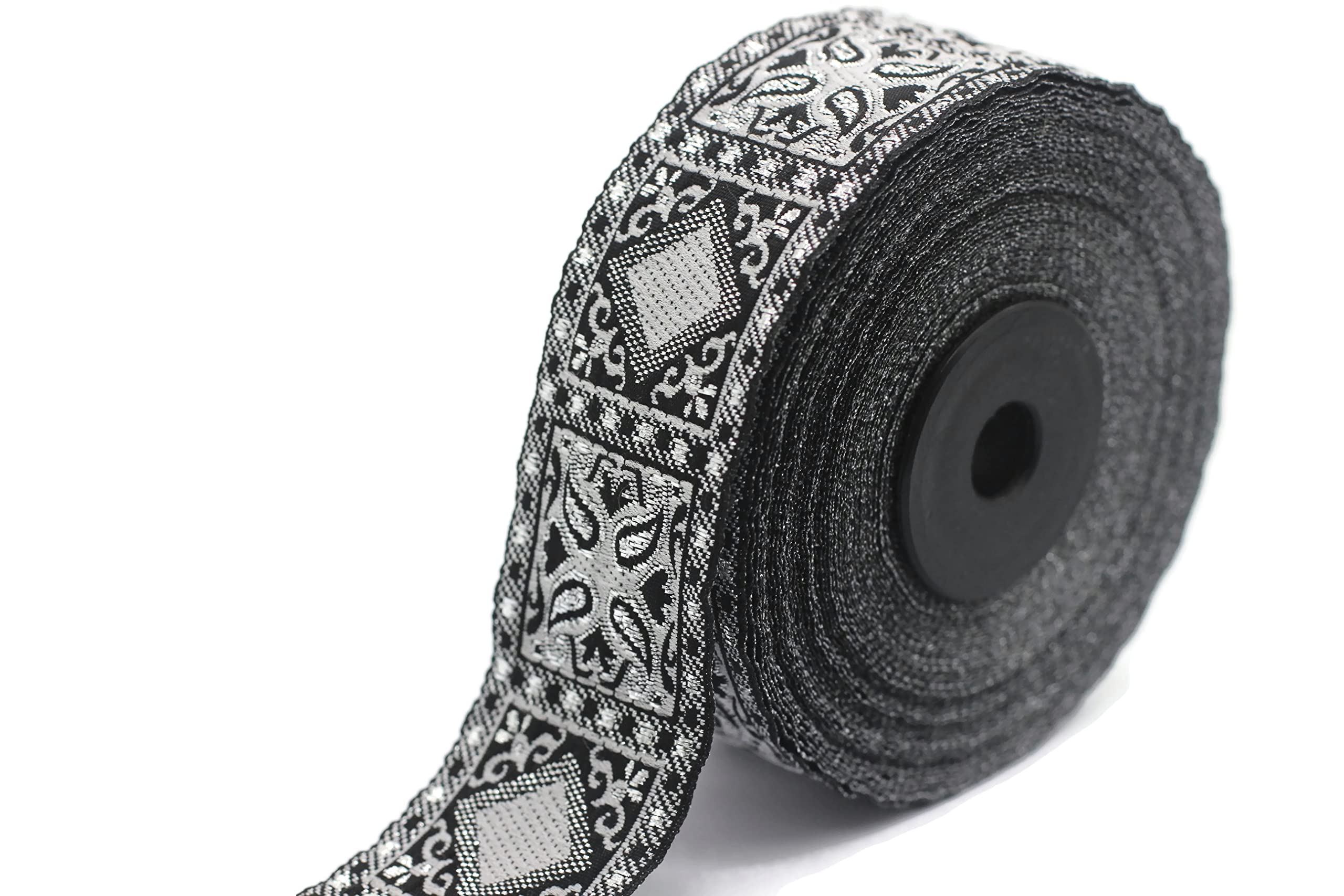 FINGERINSPIRE - Nastro jacquard vintage nero da 10 m, in stile etnico