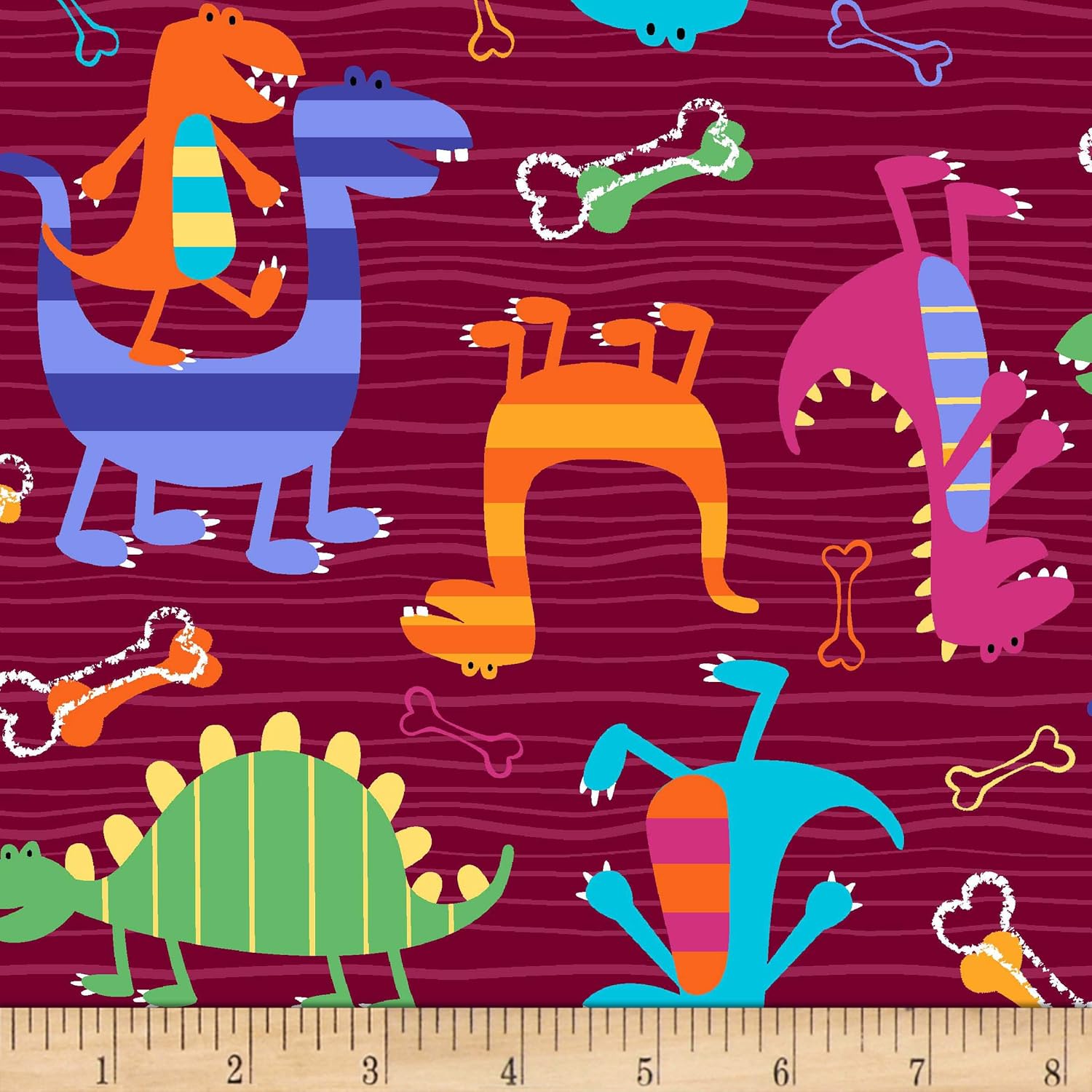 Michael Miller Dino World Dino Dudes Burgundy, Fabric by the Yard