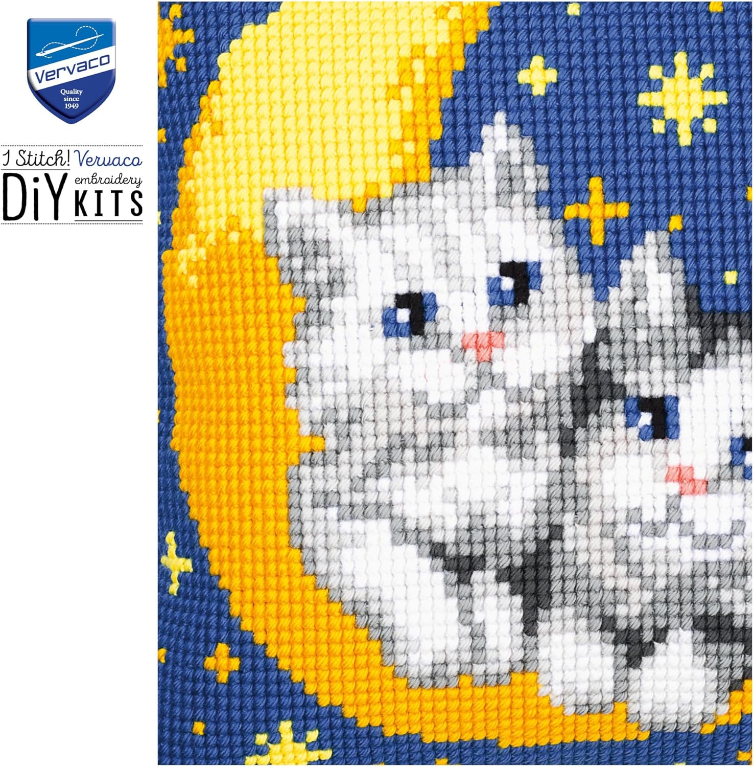Vervaco 1200/776 Canvas Moon & Kittens Cushion Front Cross Stitch Kit 40cm