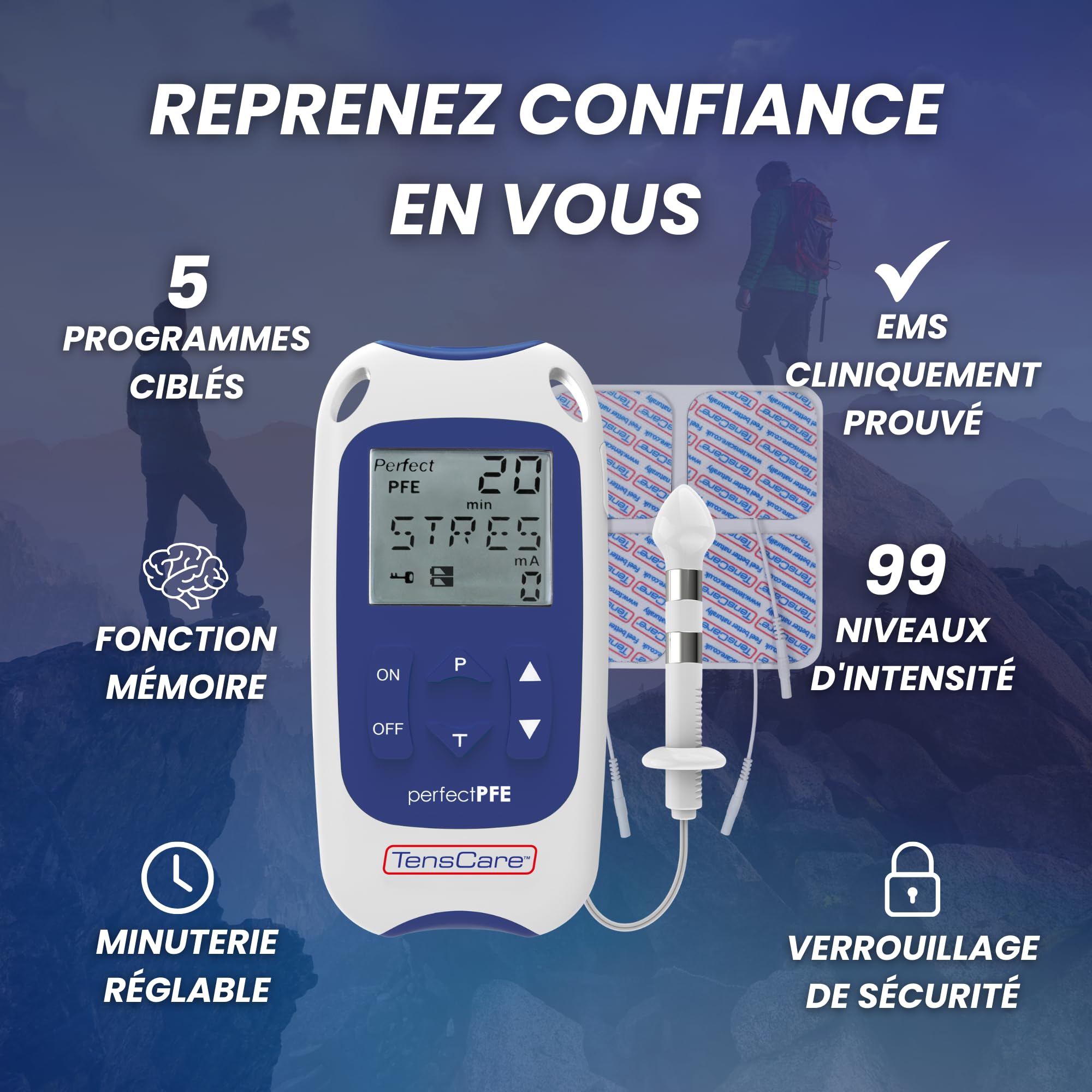 TensCare Perfect PFE MEN – Appareil d’Électrostimulation pour Hommes | Traitement de l’Incontinence, Douleurs Pelviennes et Renforcement du Plancher Pelvien