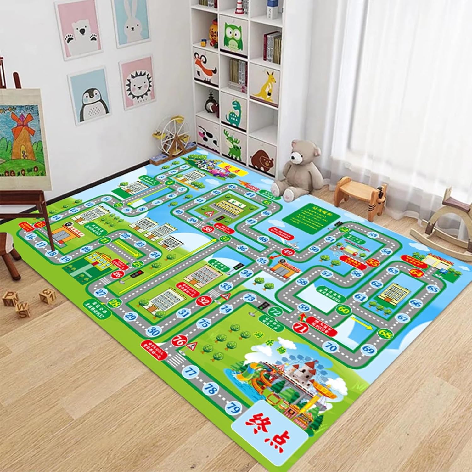 子供用カーペット プレイマット ゲームパッド 道路ラグ ロードマップ