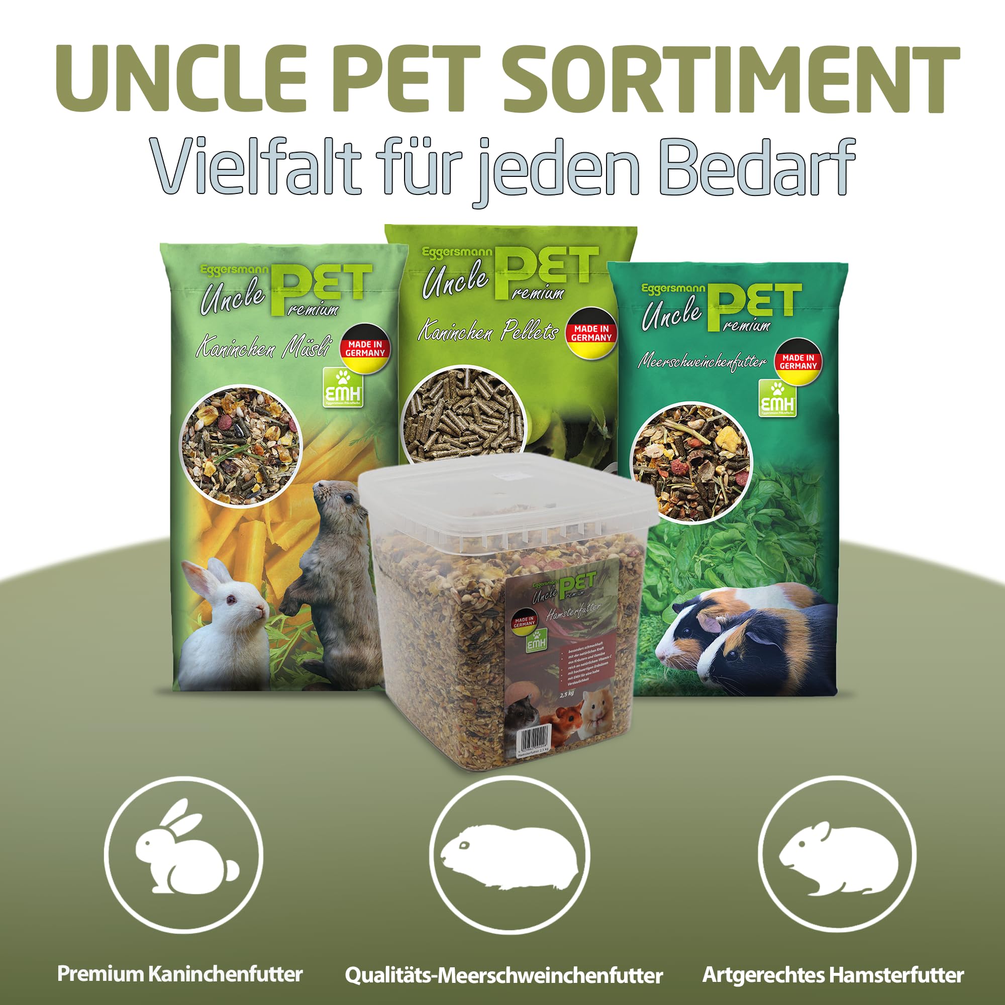 Eggersmann Uncle Pet Premium Kaninchen Müsli getreidefrei 15 kg – Kaninchenfutter mit Gemüse, Gräsern & Luzerne – Unterstützt die Verdauung & den Zahnabrieb – Getreidefreies Futter für Zwergkaninchen