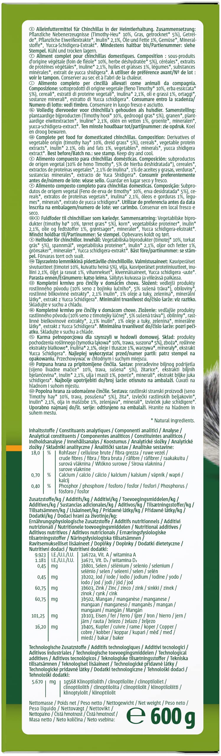 VITAKRAFT- Vita Special All Ages, Aliment pour Chinchillas, avec Herbes Et Plantes, pour Une Digestion Optimale, sans Sucre Ajouté Ni Céréales (1X 600G)
