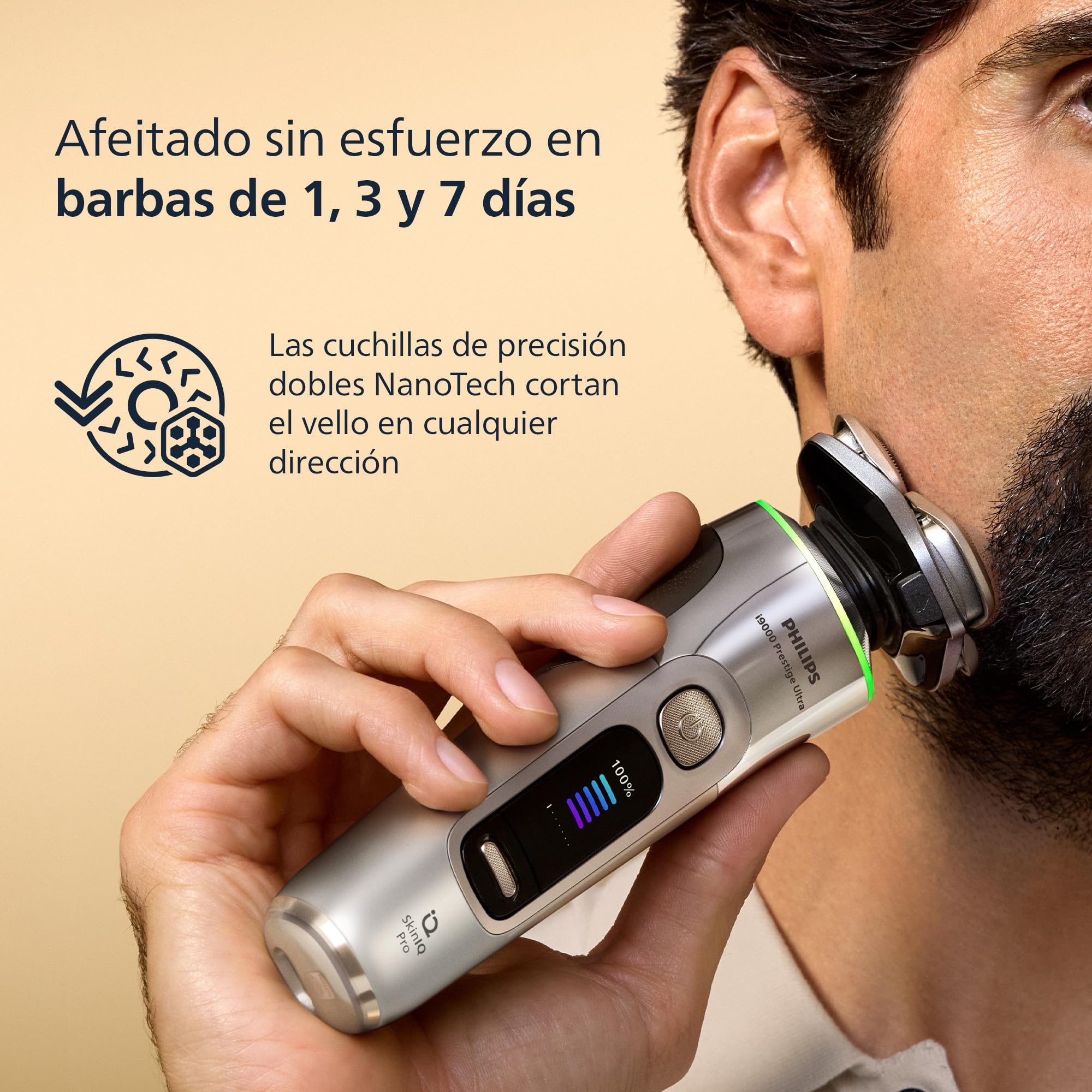 Philips i9000 Prestige Ultra, Afeitadora Eléctrica Hombre, Máquina de Afeitar Barba Seco y Húmedo, SkinIQ Pro, Base de Carga, Recargable, Estuche, Centro de limpieza, Recortador, Naricero, XP9404/38