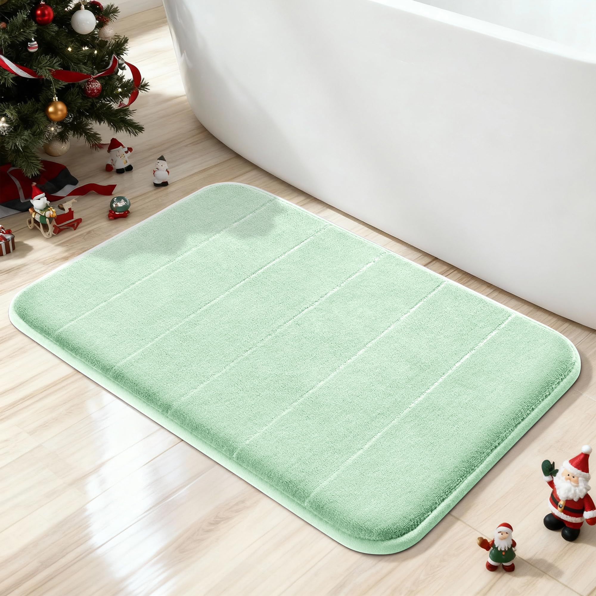 Yimobra Memory Foam Bath Mat, Super Soft Absorbent Bathroom Rug Non Slip, Quick Dry, Machine Washable Floor Carpet for Tub Shower, Home Decor Accessories, 24x17, Pale Green