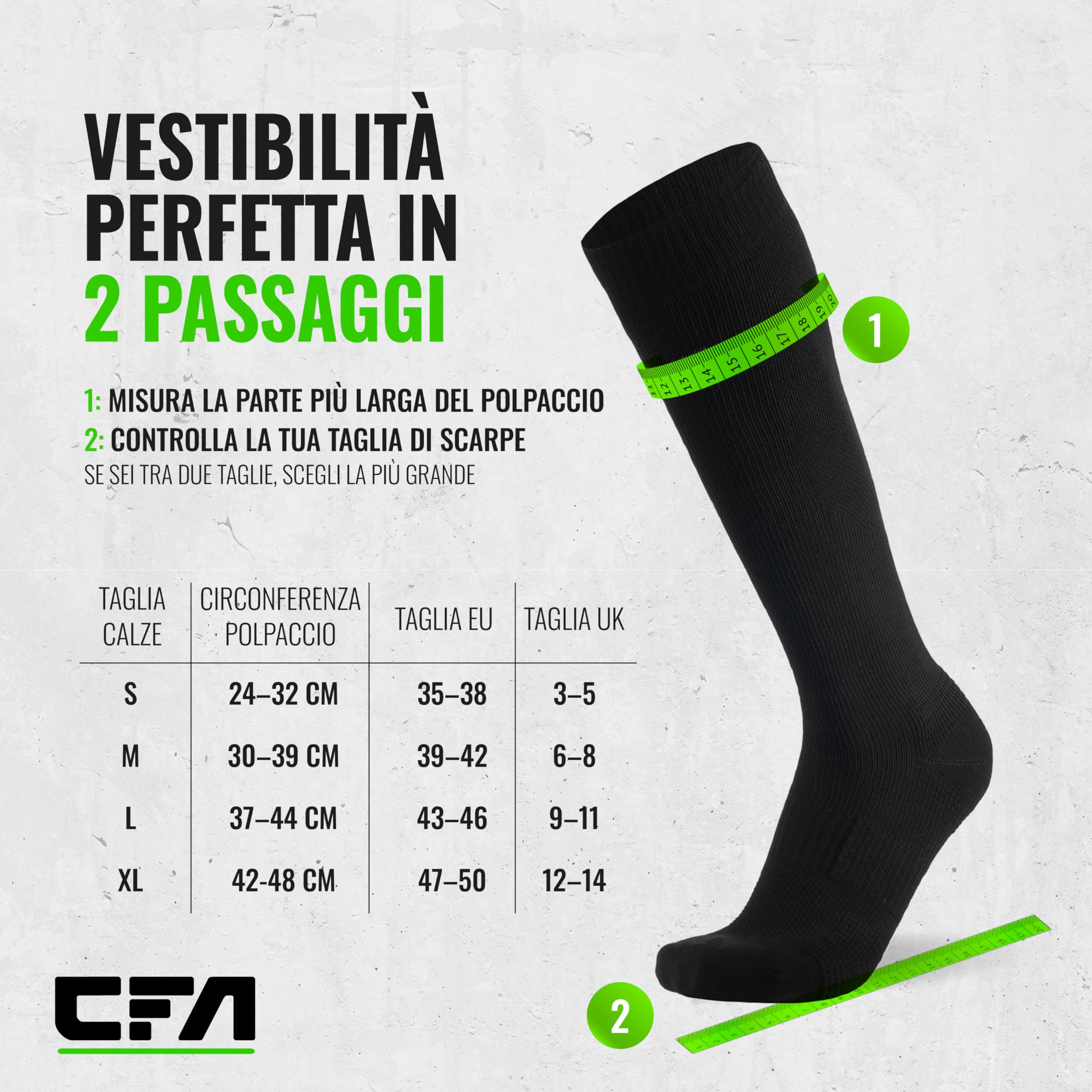 CFA V1 Calze Compressione Graduata Donna e Uomo | Calze Elastiche Sportive Per Circolazione, Vene Varicose, Gravidanza, Antitrombo, Ciclismo, Running | Made In EU FOR ATHLETES