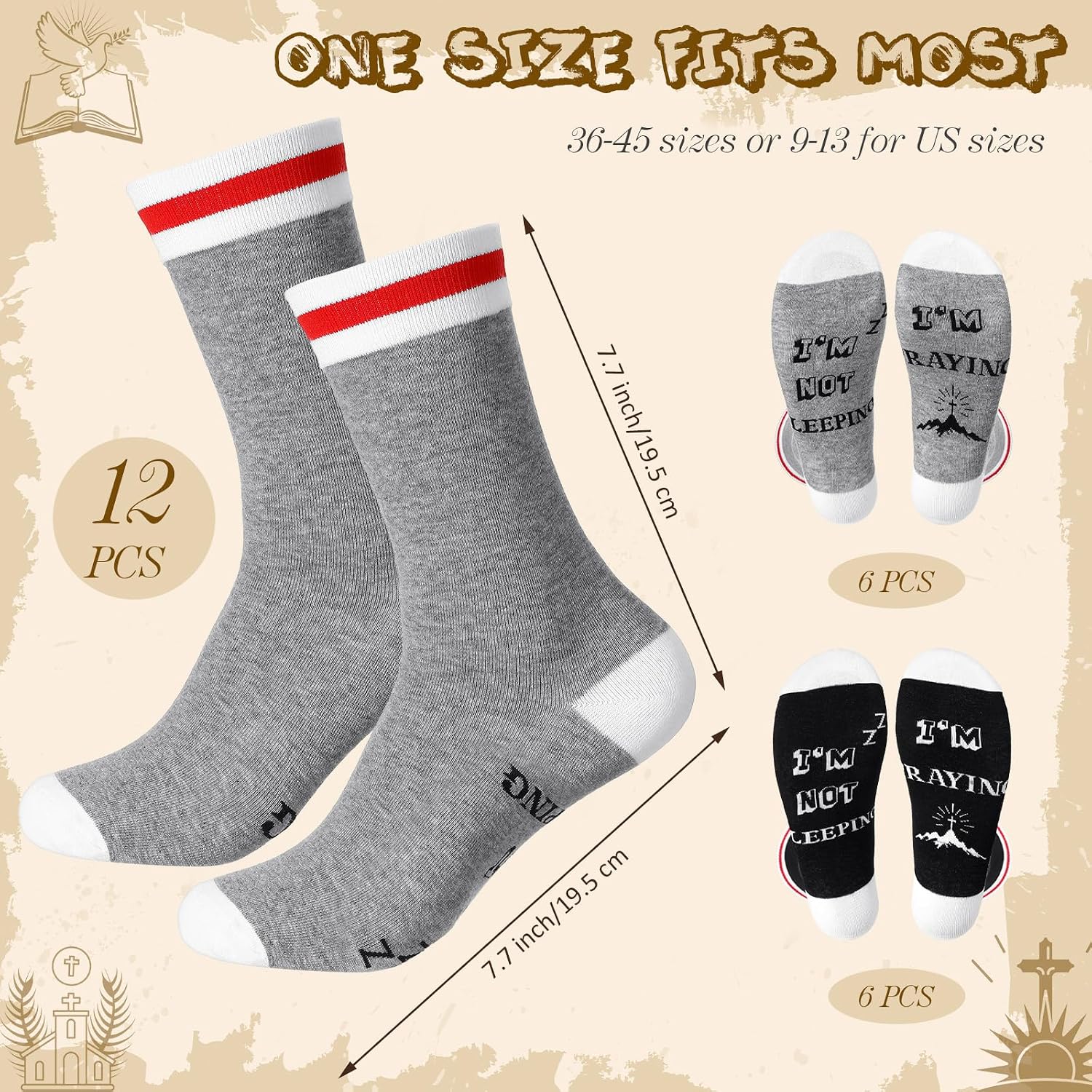 12 Pairs Father's Day Men Socks Grandpa Husband I'm Not Sleeping I'm Praying Christian Faith Socks Pastor Deacon
