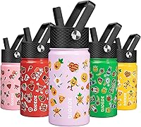 Vista 41 de BJPKPK Botella de agua aislada con tapa con pajilla, botellas de agua de metal de acero inoxidable de 15 onzas, botellas de agua reutilizables a