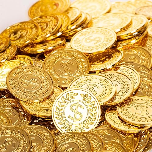 Plastic Gold Coins, Pirate Coins Bulks for Halloween,St.Patrick's Day Treasure Hunts, Chests, Cauldrons Decorations & Party Favors (72 Pieces)