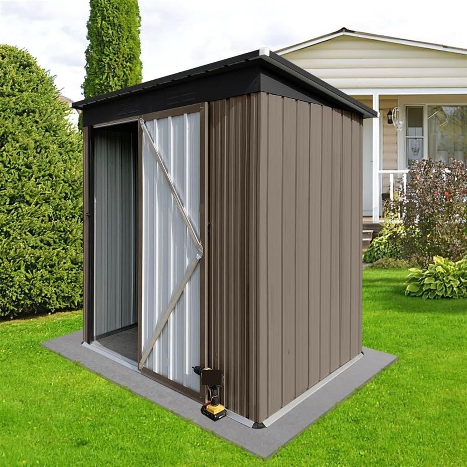 Garden Sheds Brown + Black Metal Garden Sheds 5ft×4ft Outdoor Storage Sheds Easy to Assemble for Outdoor Backyard Gardens Outdoor Storage Sheds
