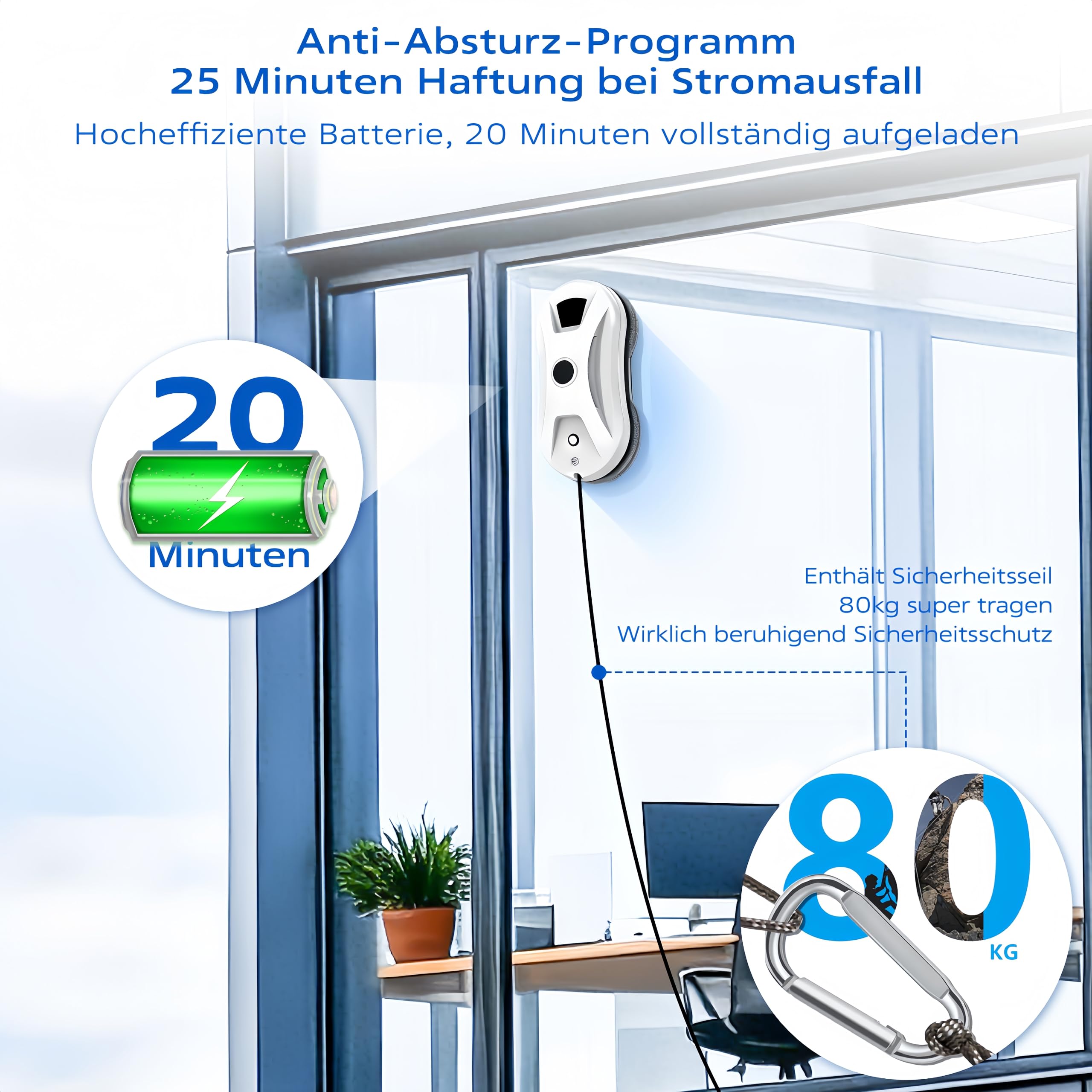 Fensterputzroboter mit Fernbedienung, 5600 Pa Fensterroboter mit Intelligenter Navigation & Kantenerkennung, 3 Automatische Reinigungsmodi, Nass & Trockenreinigung, für Fenster, Glas, Spiegel,Fliesen