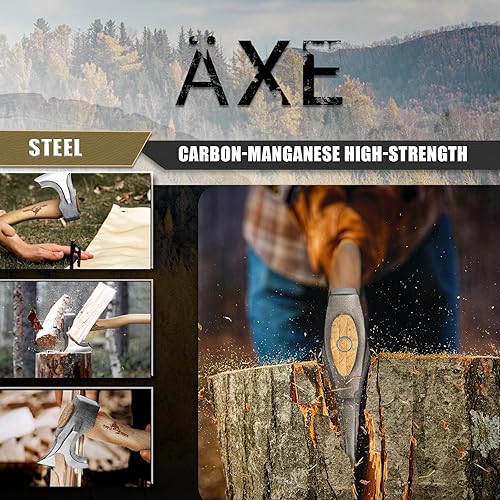 Miniatura 6 de Purple Dragon Camping Hatchet 14.7 Inch Hand Forged Splitting Axe - Outdoor Wood Splitting Chopping & Carving Tool with Leather Sheath Bushcraft