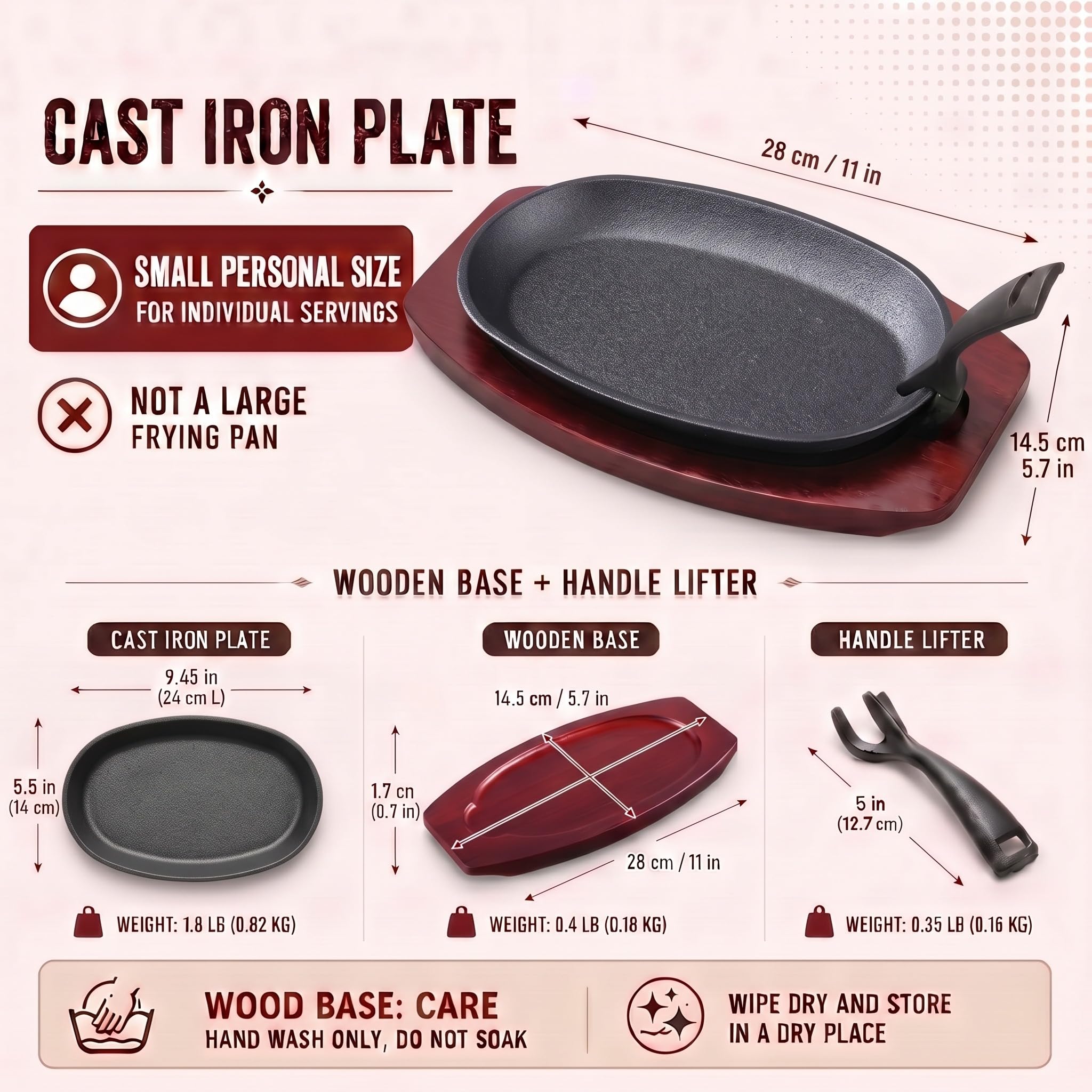 Mifoci Cast Iron Fajita Skillet Set - BBQ & Steak Plates -2 Mifoci Cast Iron Fajita Skillet Set - BBQ & Steak Plates -2